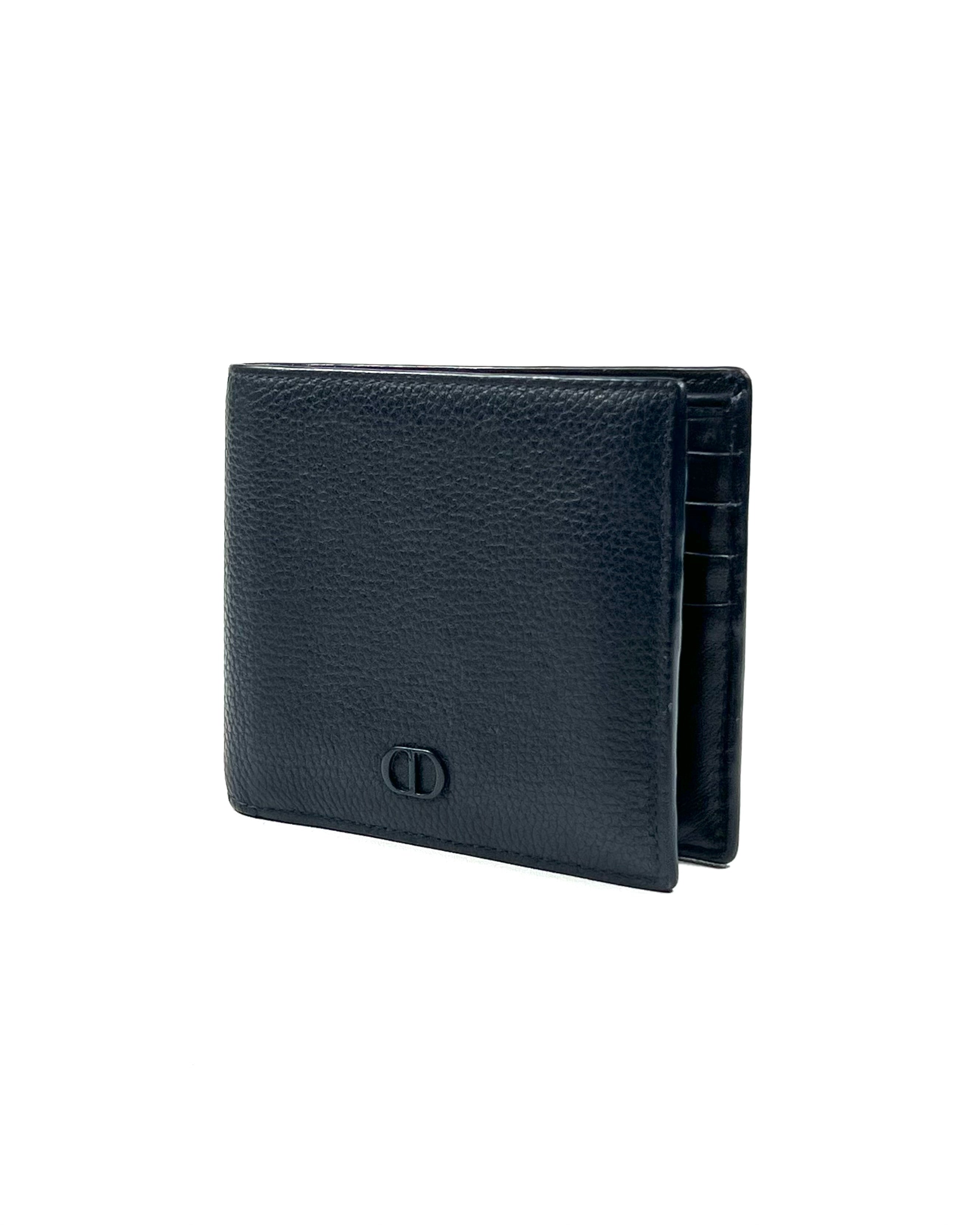 Christian Dior Icon Logo Bifold Grained Leather Calfskin Navy