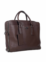Prada Triangle Logo Vitello Daino Brown Leather Briefcase 2