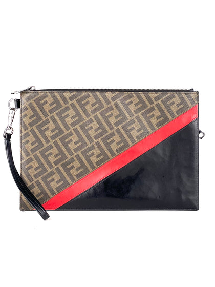Fendi FF Logo Diagonal Brown Clutch