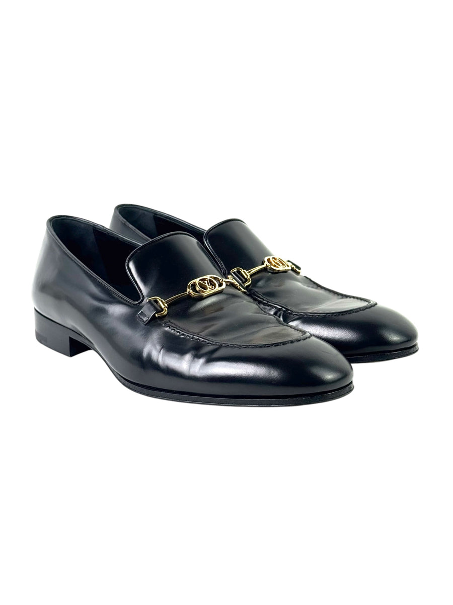 Louis Vuitton Club Logo Black Leather Loafers