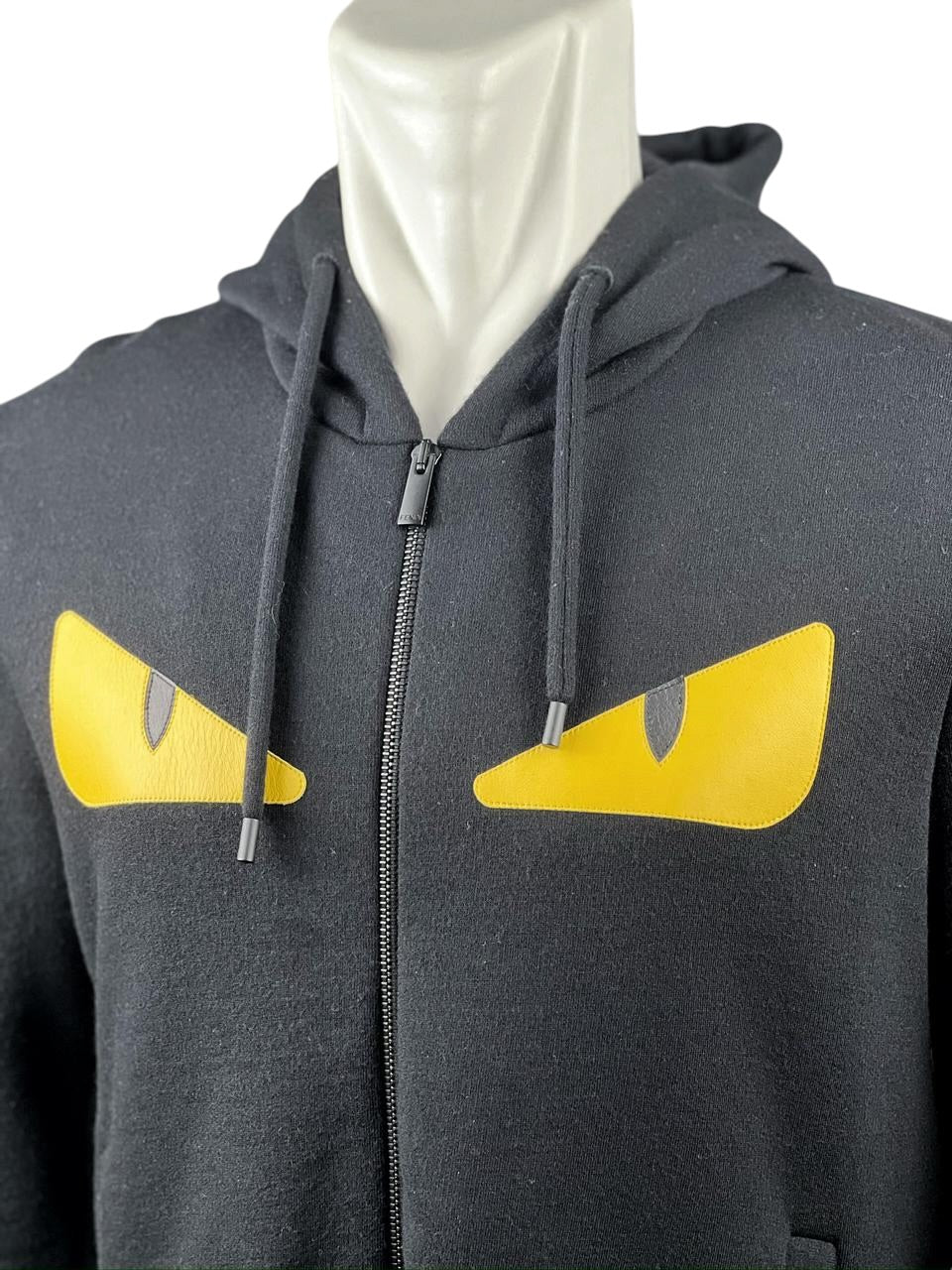 Fendi Monster Eye Leather Black Zip Hoodie