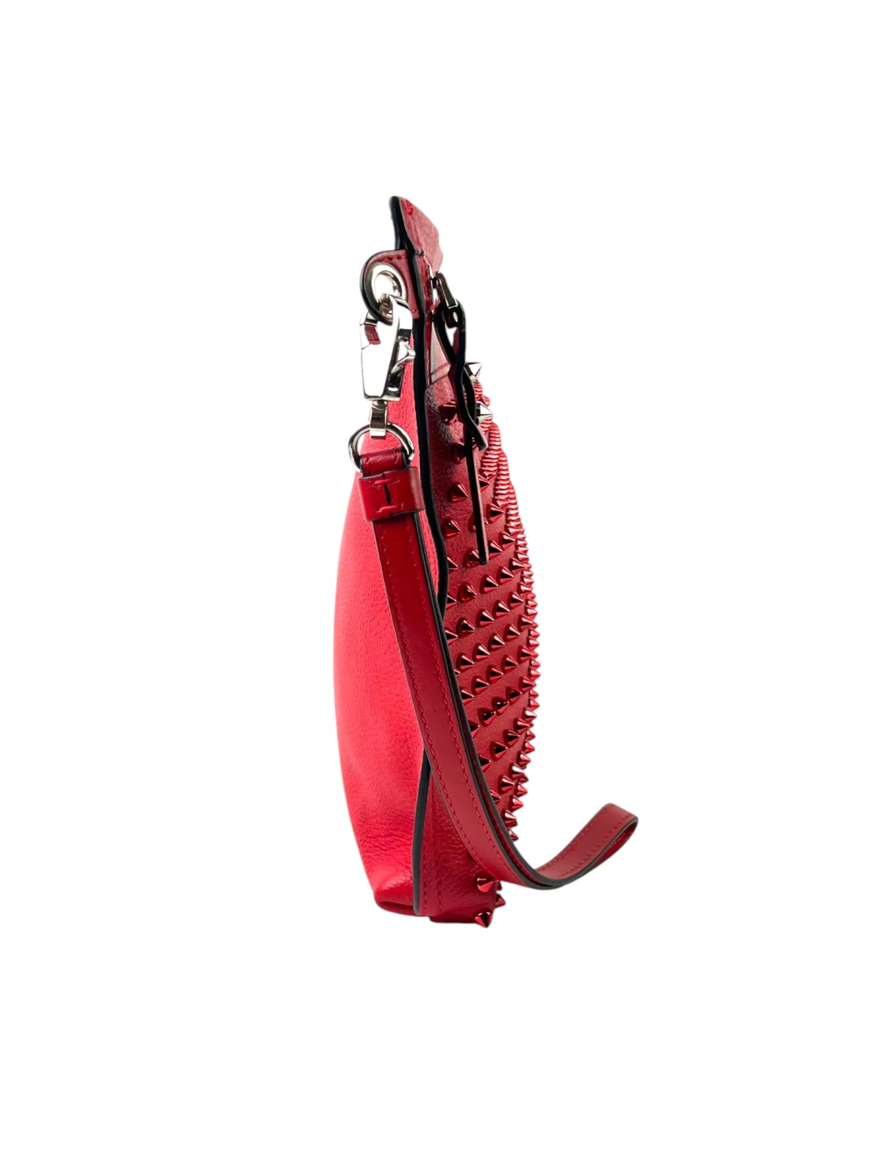 Christian Louboutin City Pouch Red Spike Grain Leather Clutch
