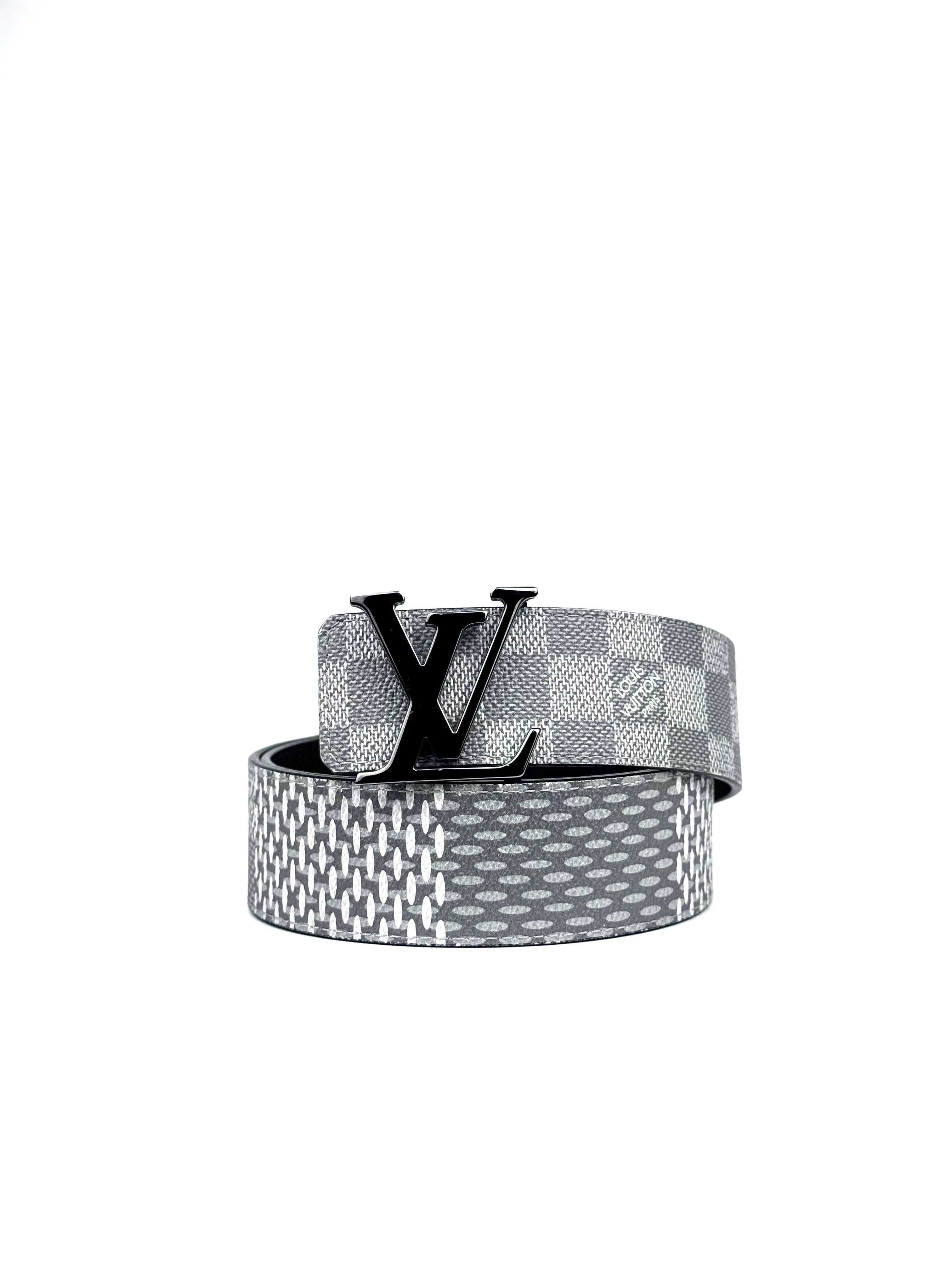 Louis Vuitton Initial 40mm Logo Silver Buckle 3D Damier Graphite Belt