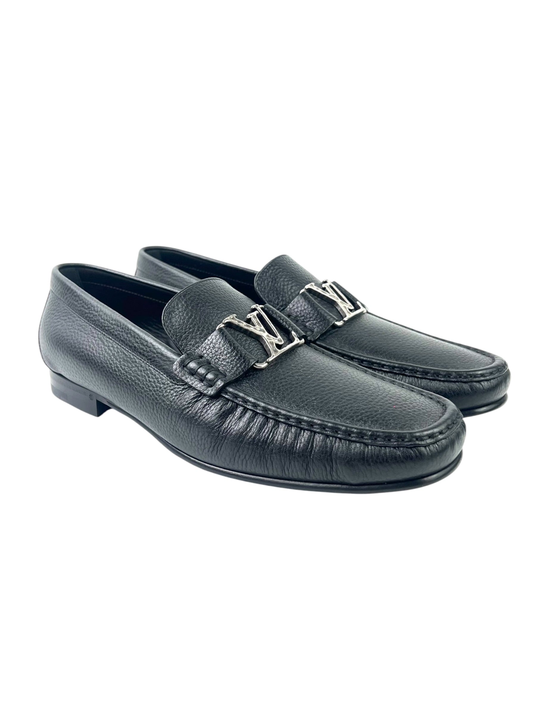 Louis Vuitton Montaigne Logo Grain Leather Black Loafers