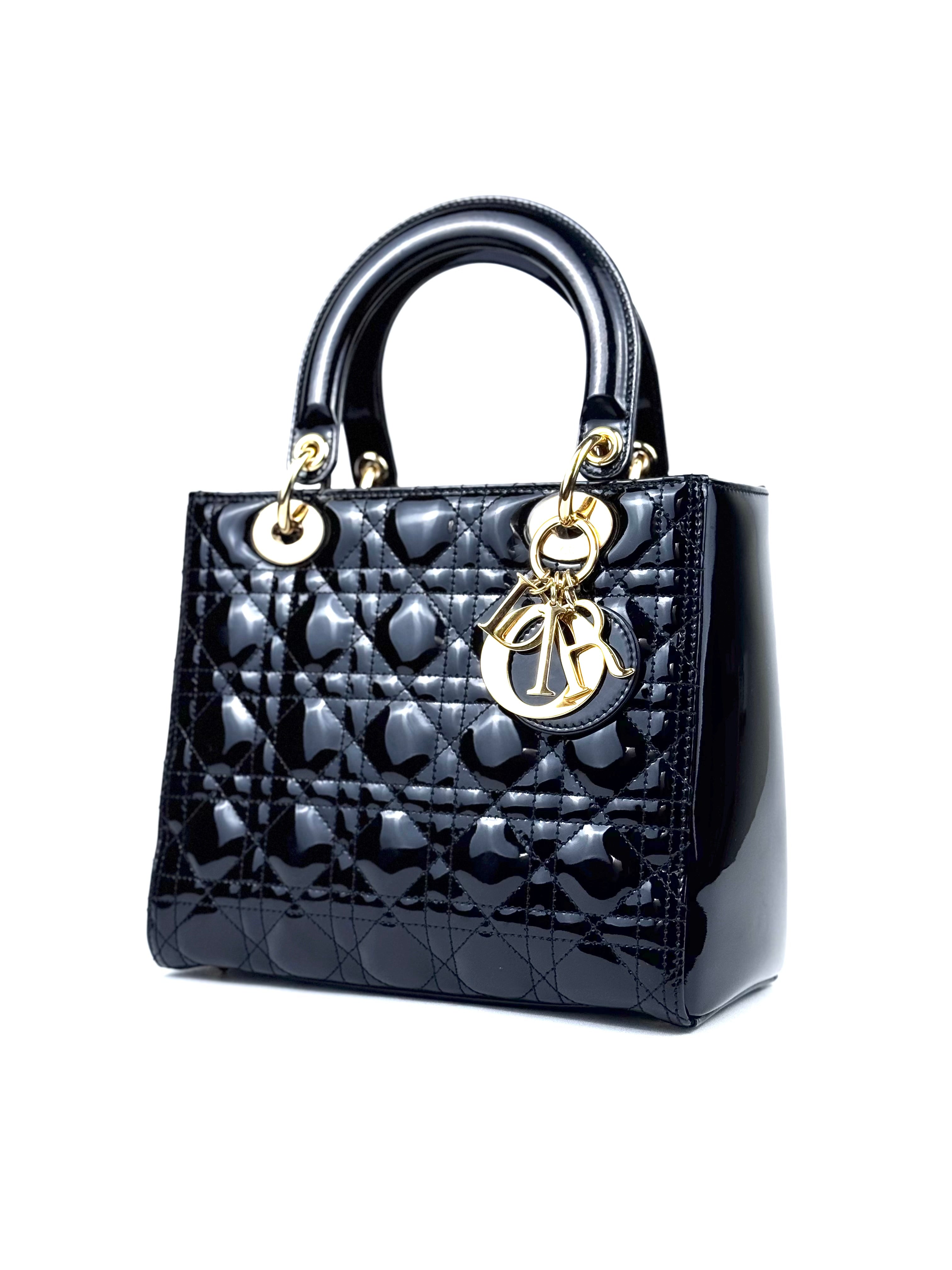 Lady Dior Black Patent GHW Handbag