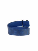 Louis Vuitton Initial Logo Taiga Blue Monogram Reversible Belt 3