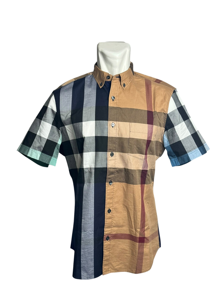 Burberry London Brown Blue Check Short Sleeve Shirt