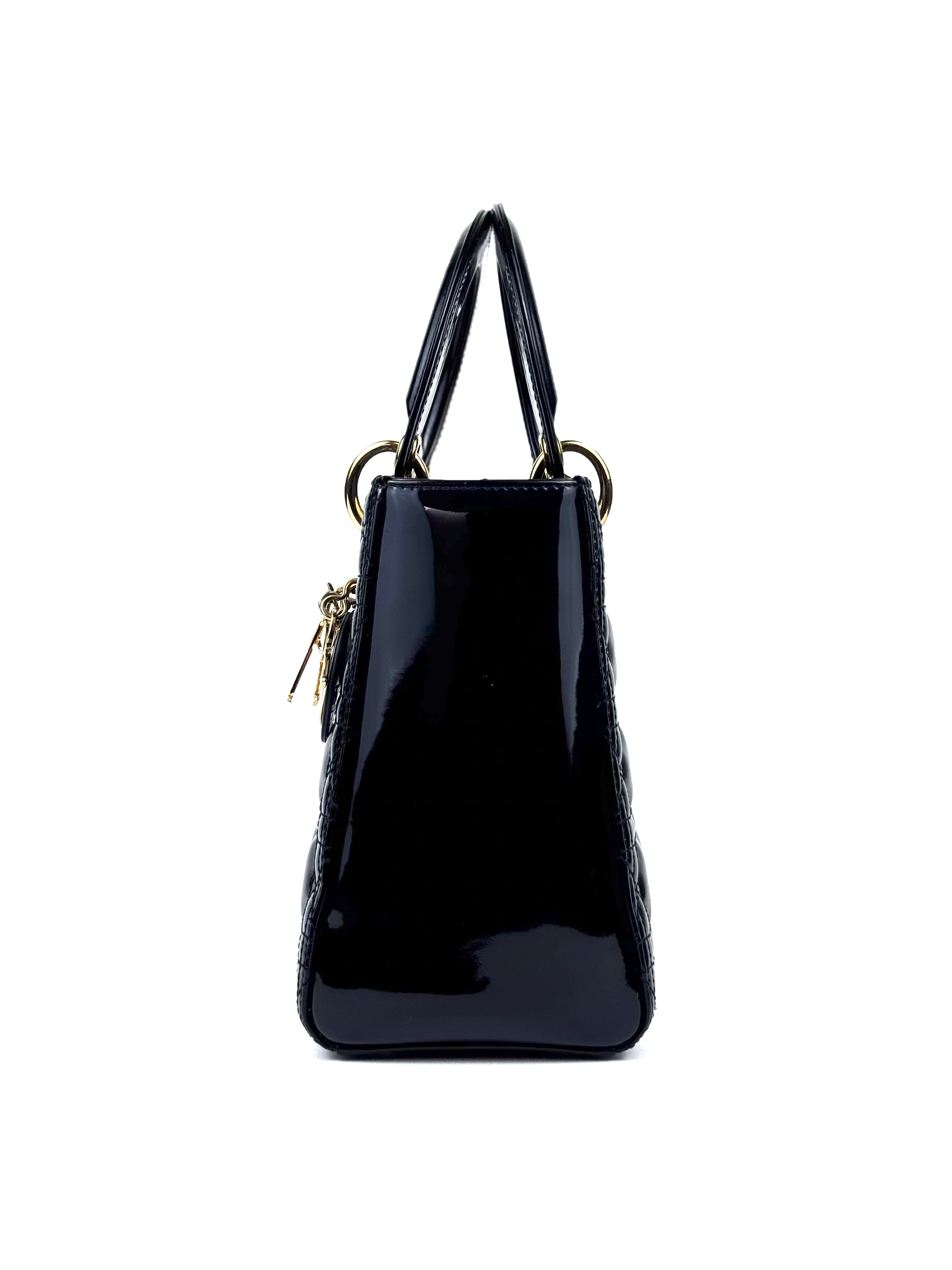 Lady Dior Black Patent GHW Handbag