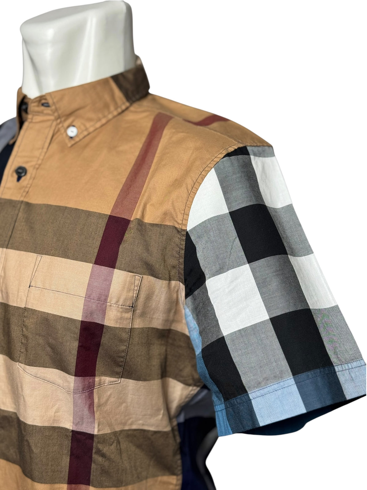 Burberry London Brown Blue Check Short Sleeve Shirt