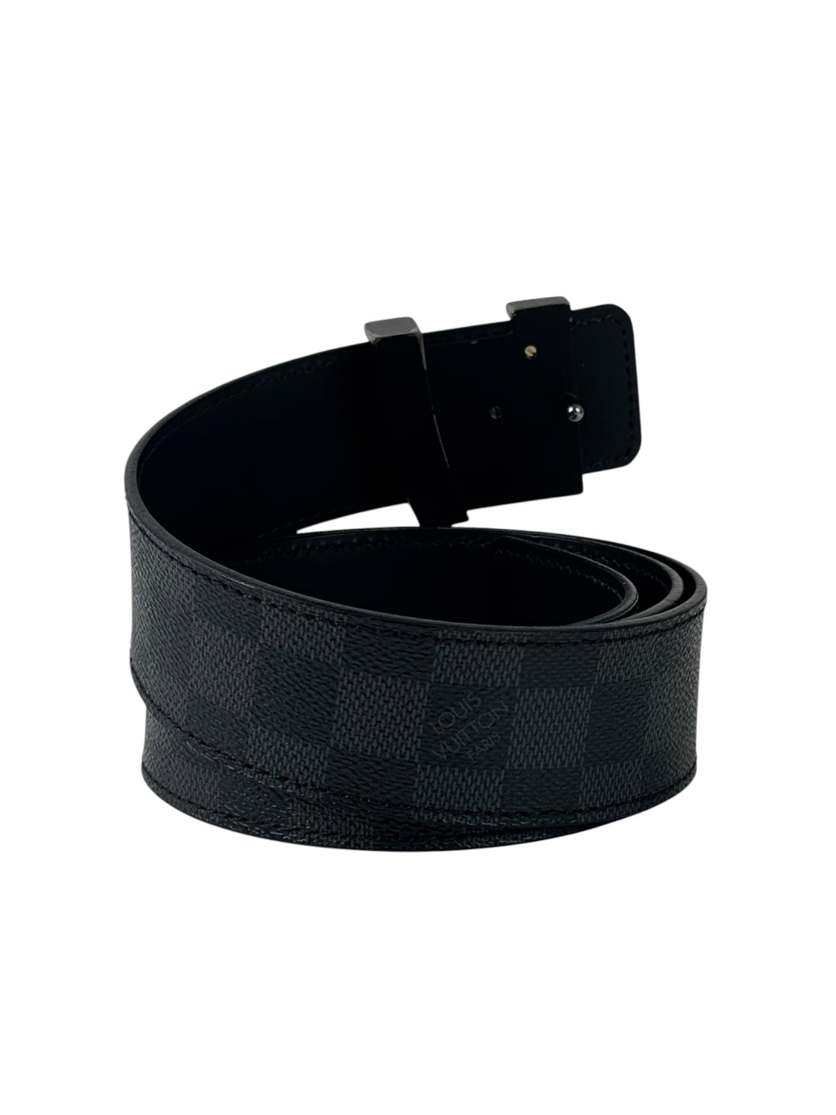 Louis Vuitton Initial Logo Black Buckle Damier Graphite Belt