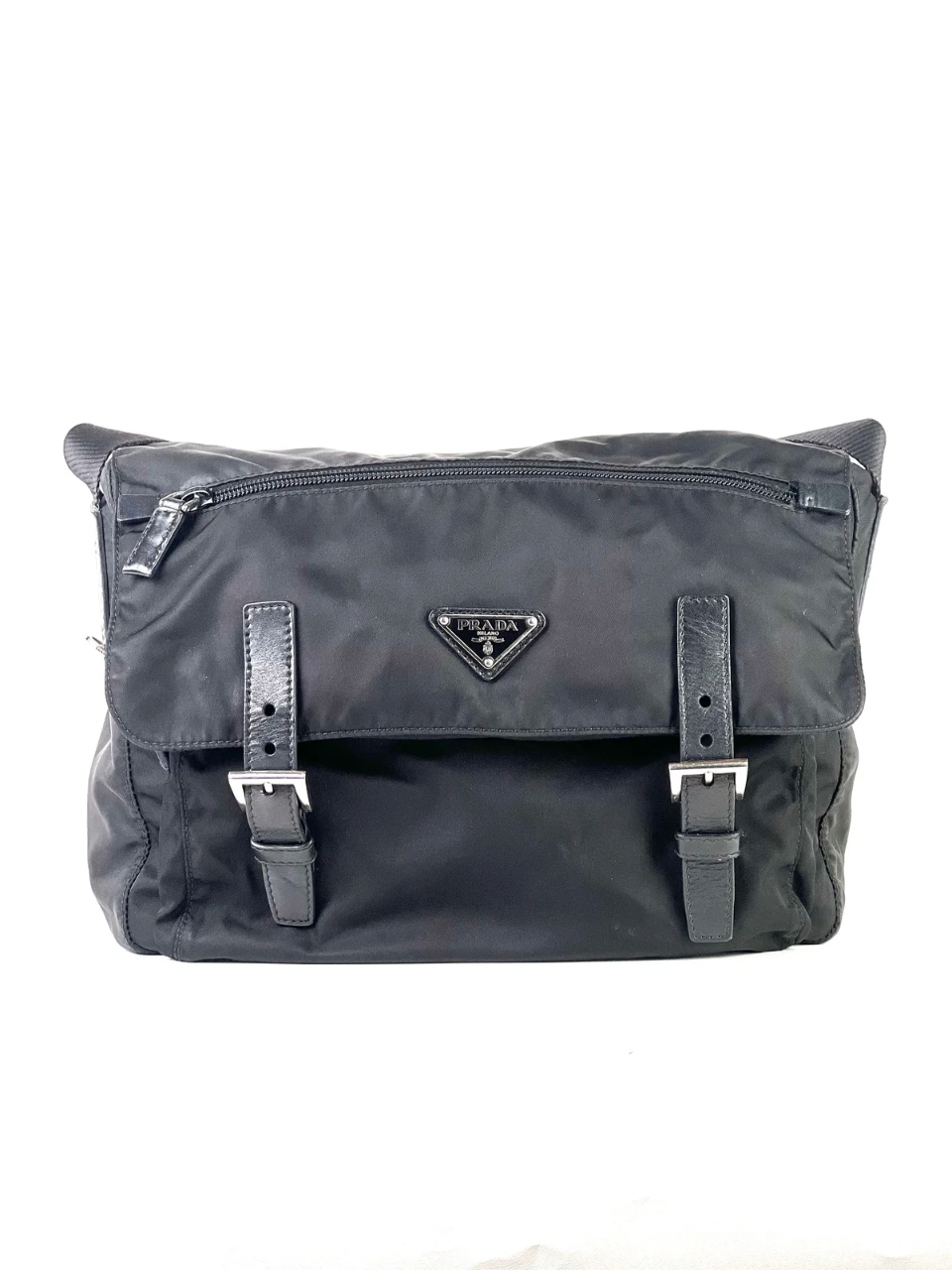 Prada Nylon Black Triangle Logo Messenger Bag