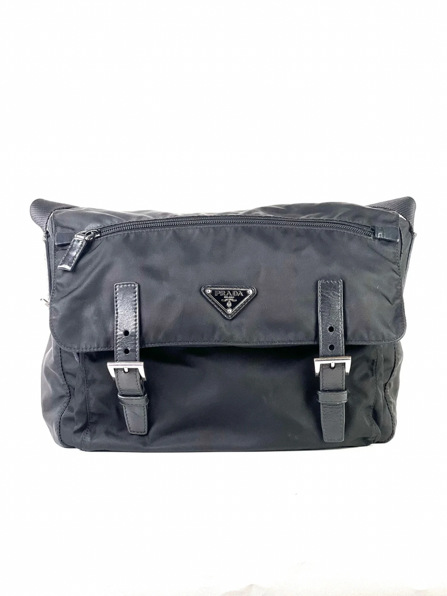 Prada Nylon Black Triangle Logo Messenger Bag
