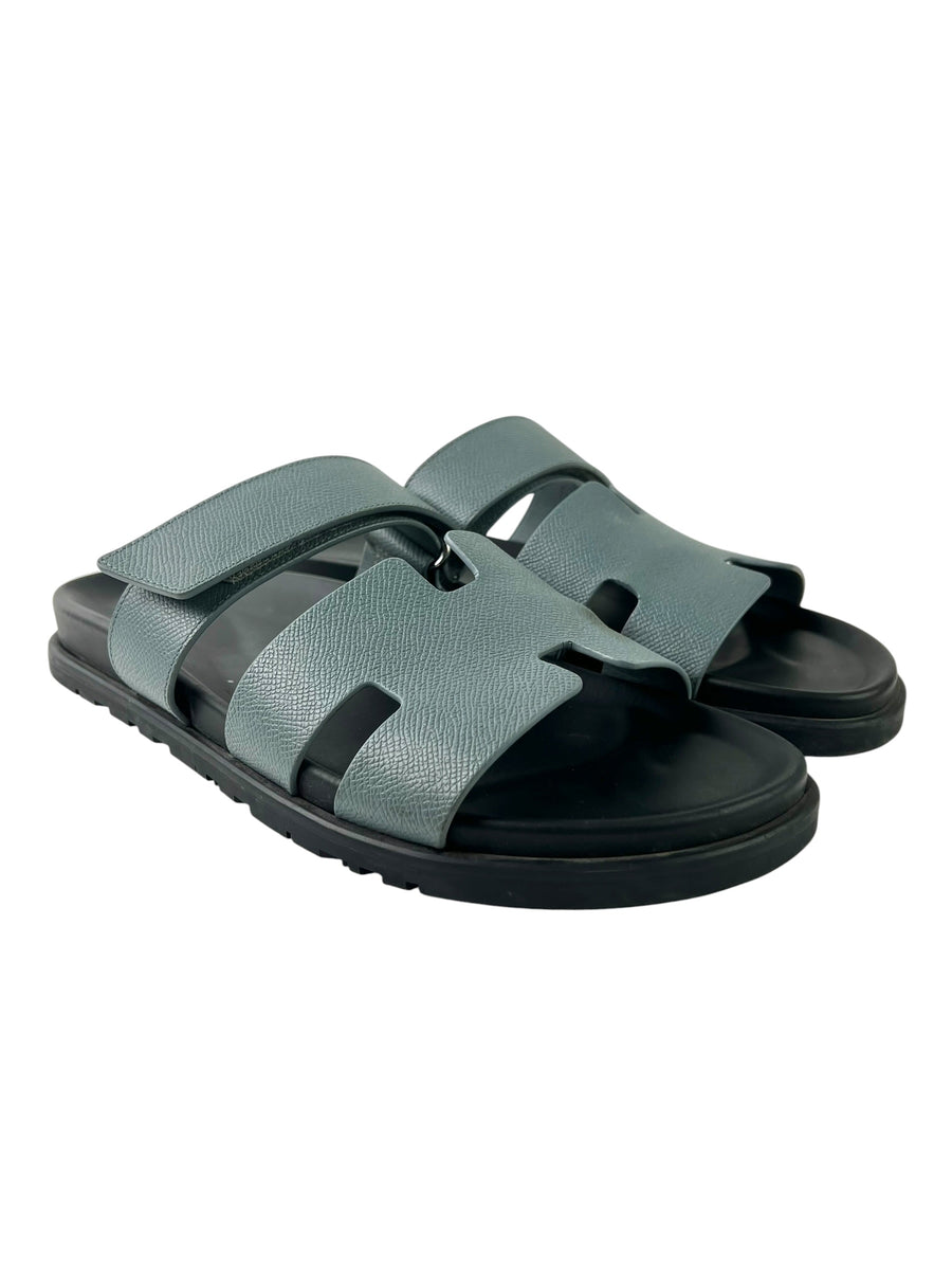Hermès Chypre Blue Leather Sandals