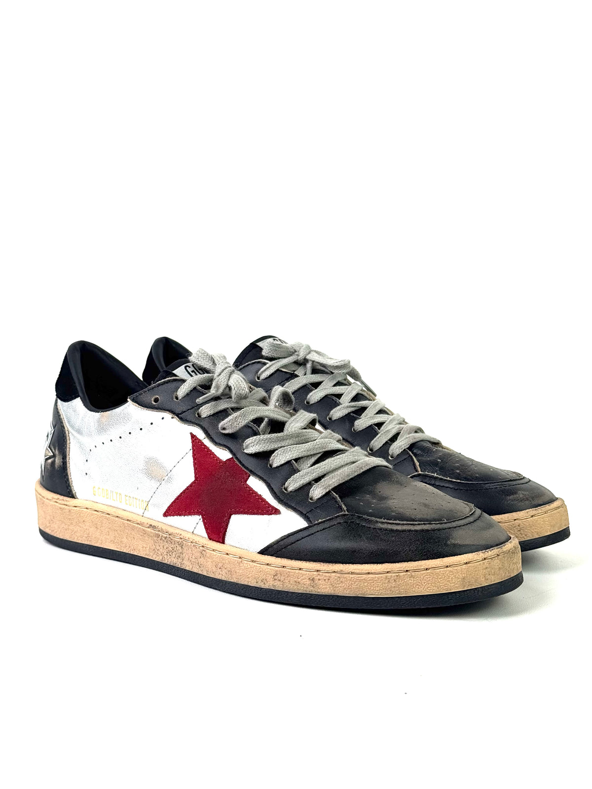 Golden Goose Ball Star In Silver Leather Sneakers