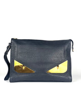 Fendi Gold Monster Eye Grain Leather Clutch 1