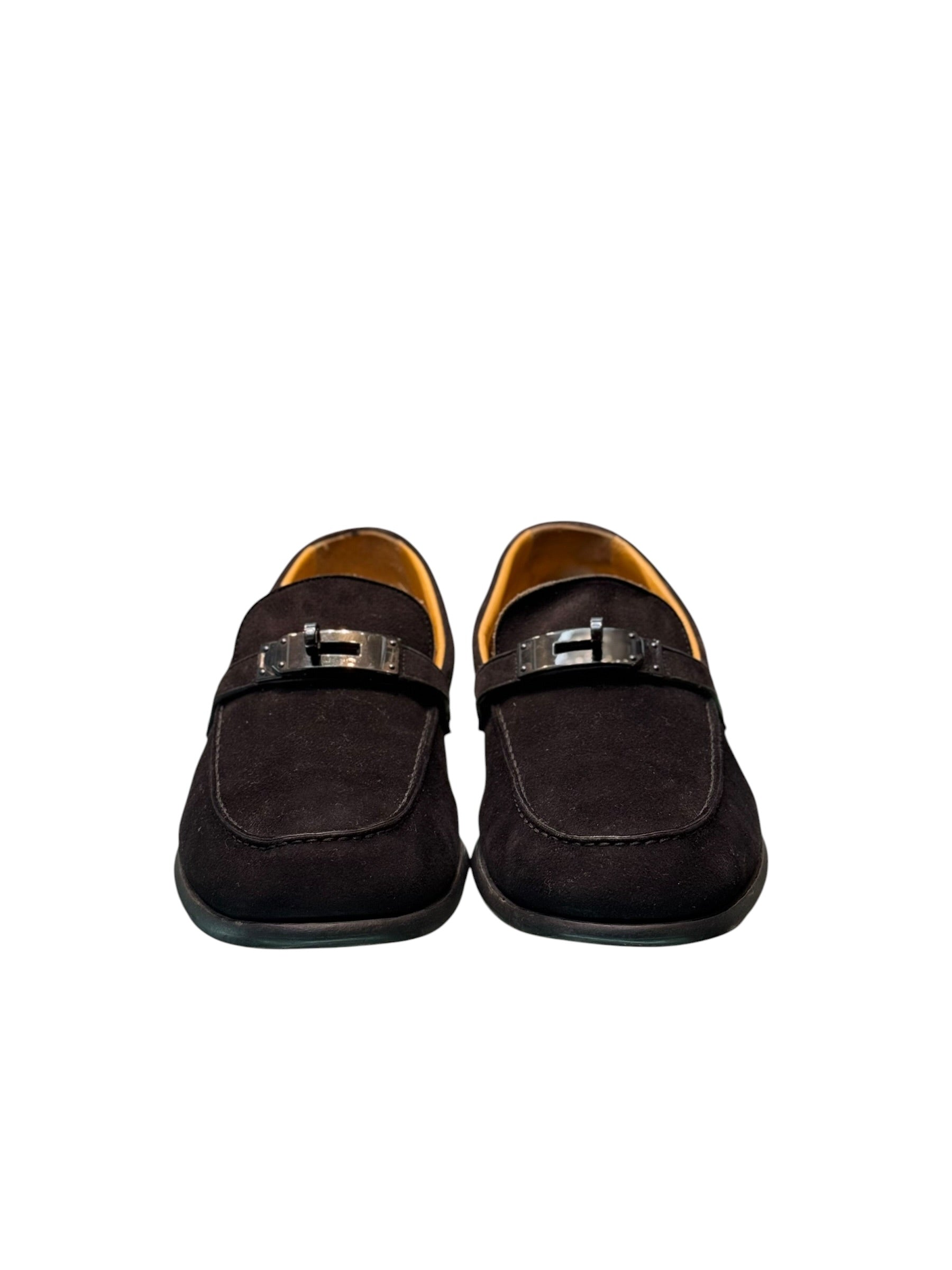 Hermès Kelly Day Black Suede Loafers