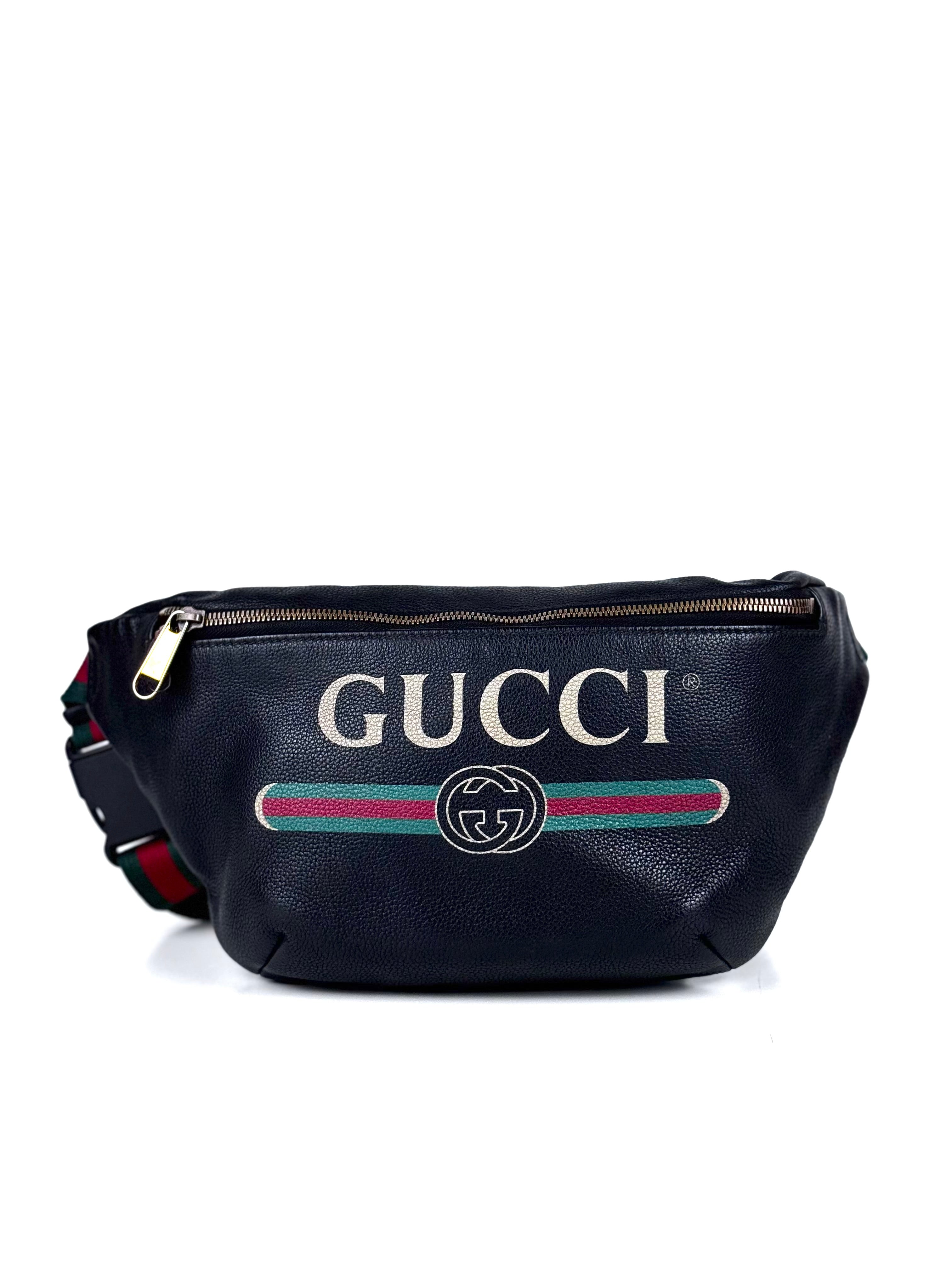 Gucci Logo Black Leather Waistbag