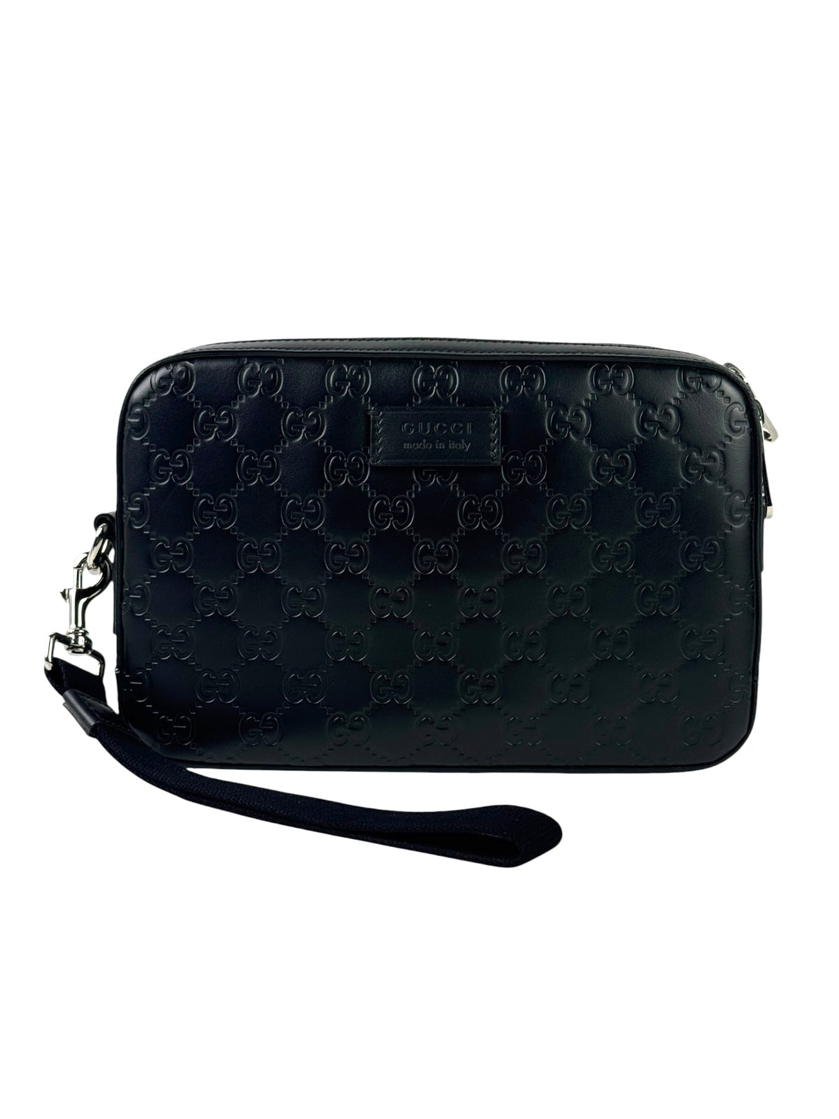 Gucci Guccissima Black Pochette With Wristlet