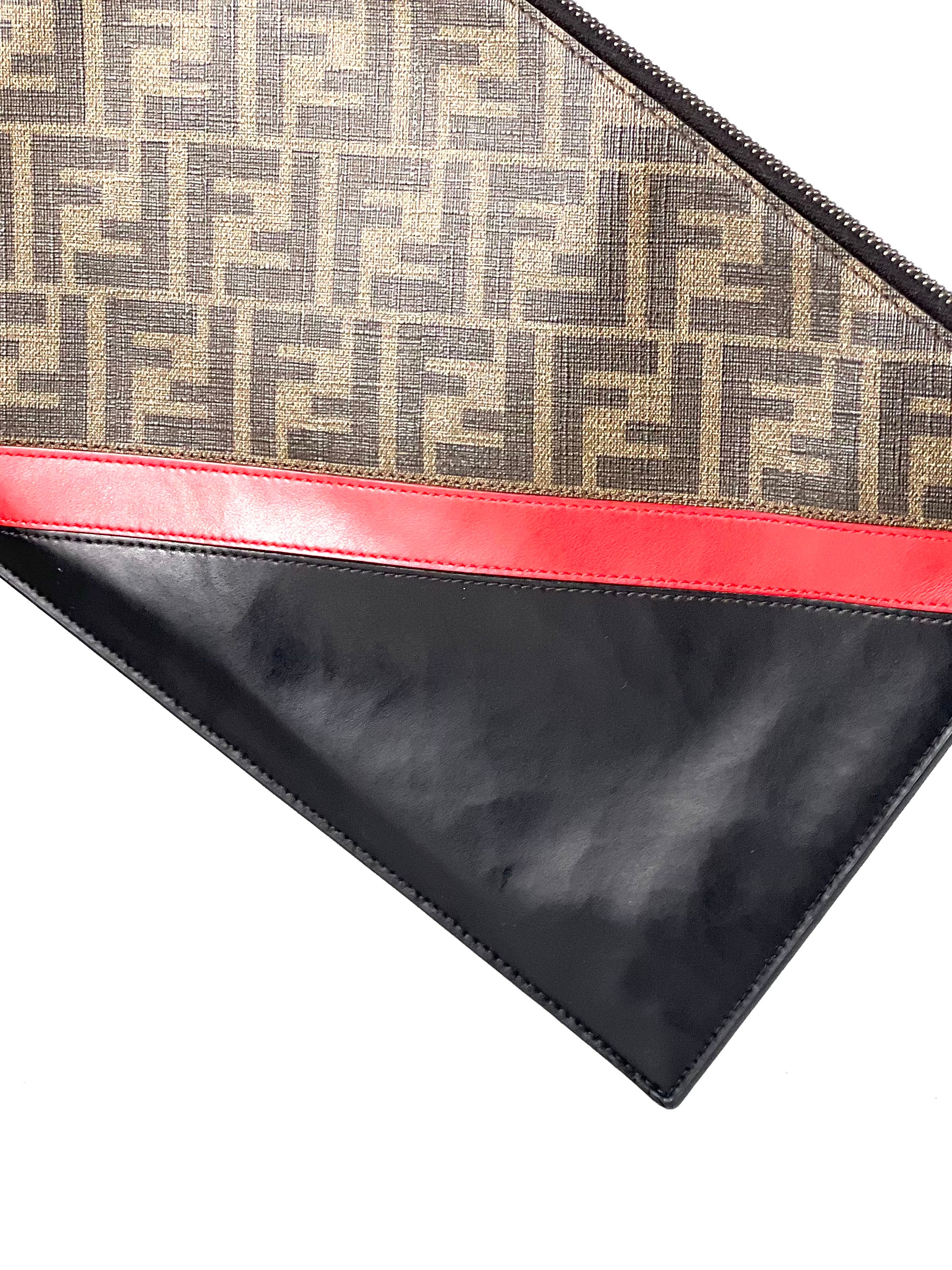 Fendi FF Logo Diagonal Brown Clutch