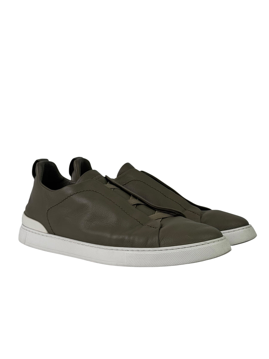 Zegna Triple Stitch Second Skin Khaki Slip-On