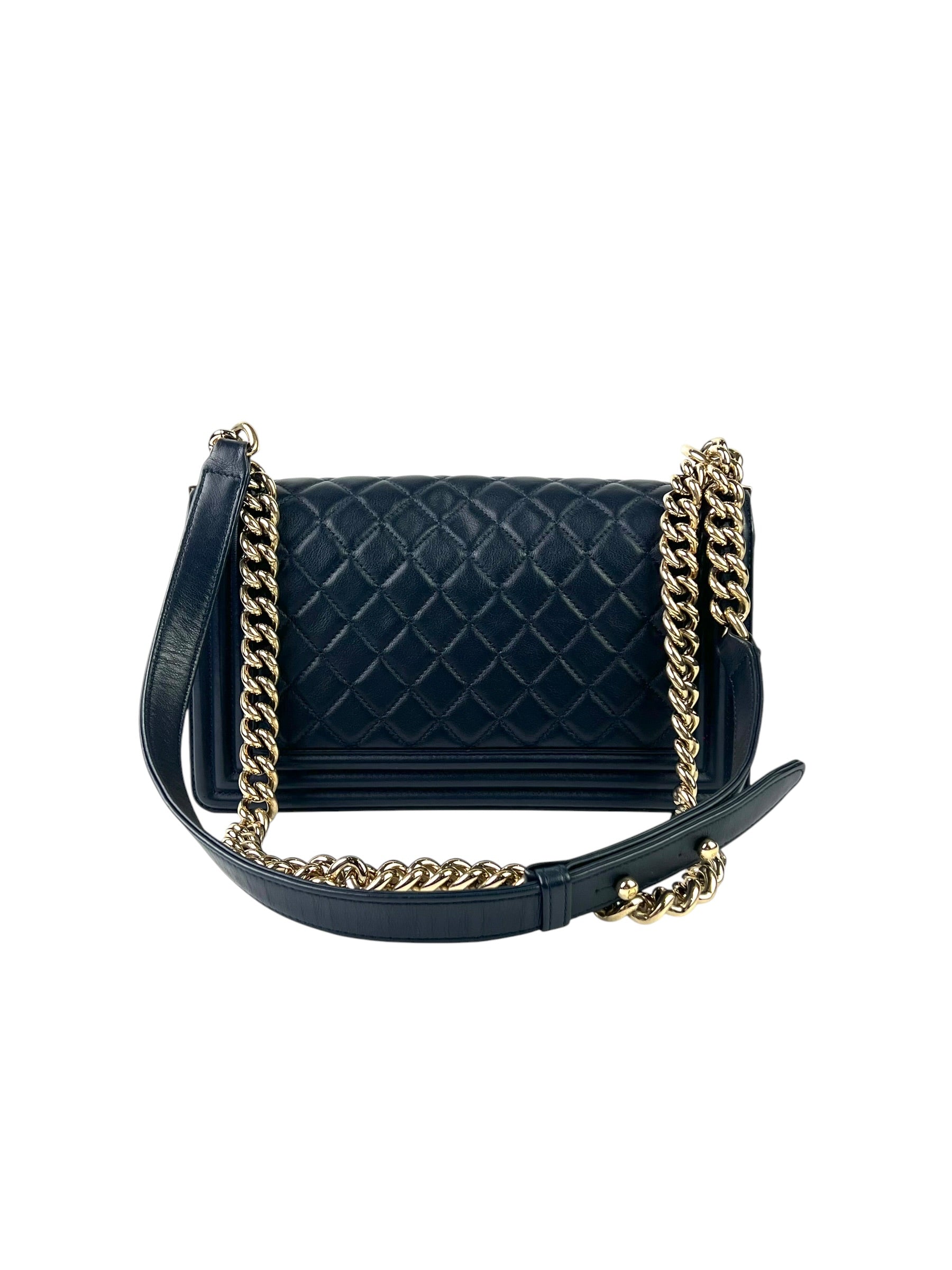 Chanel Boy Lambskin Navy GHW Medium Shoulder Bag