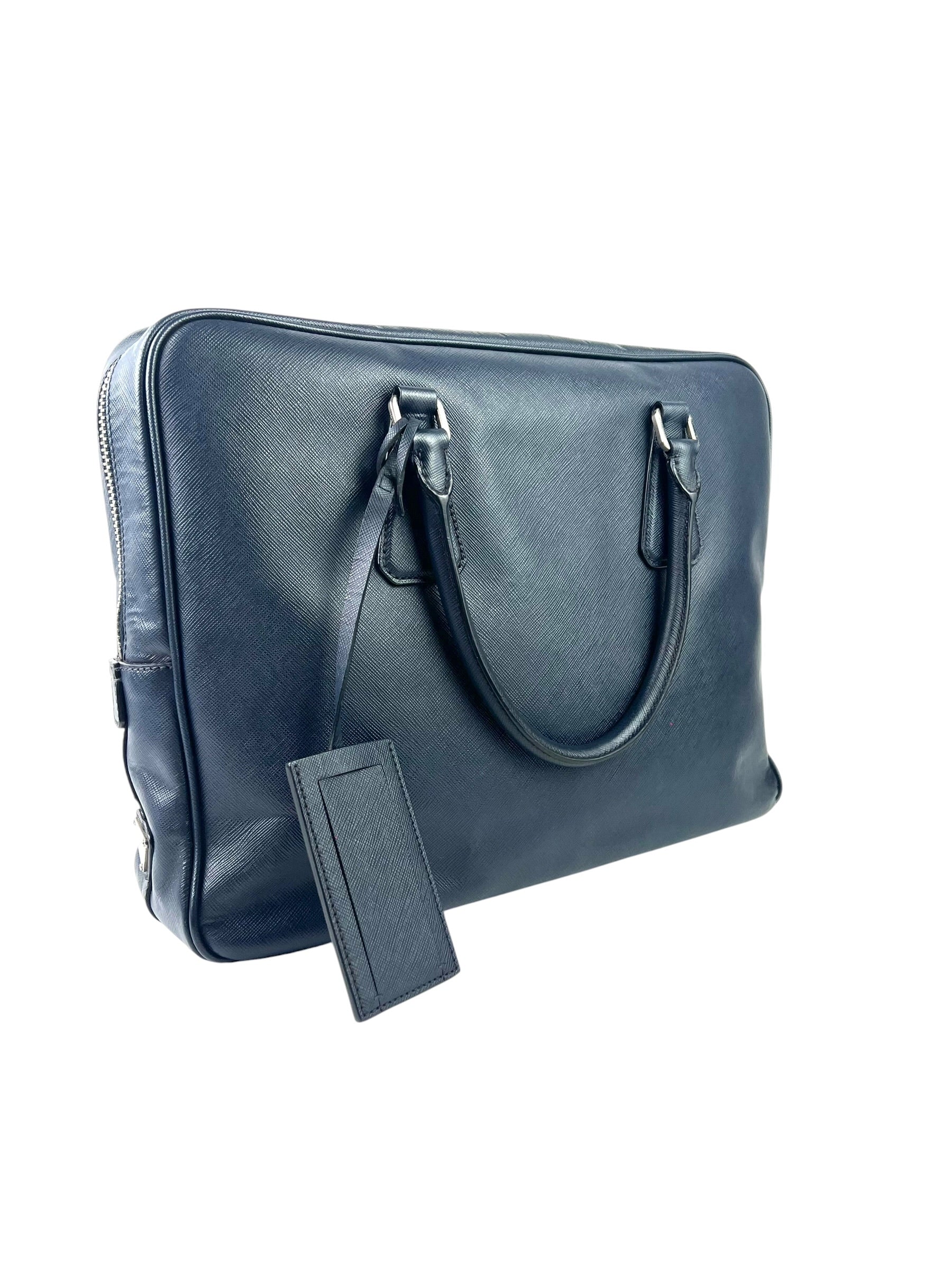 Prada Triangle Logo Saffiano Leather Briefcase