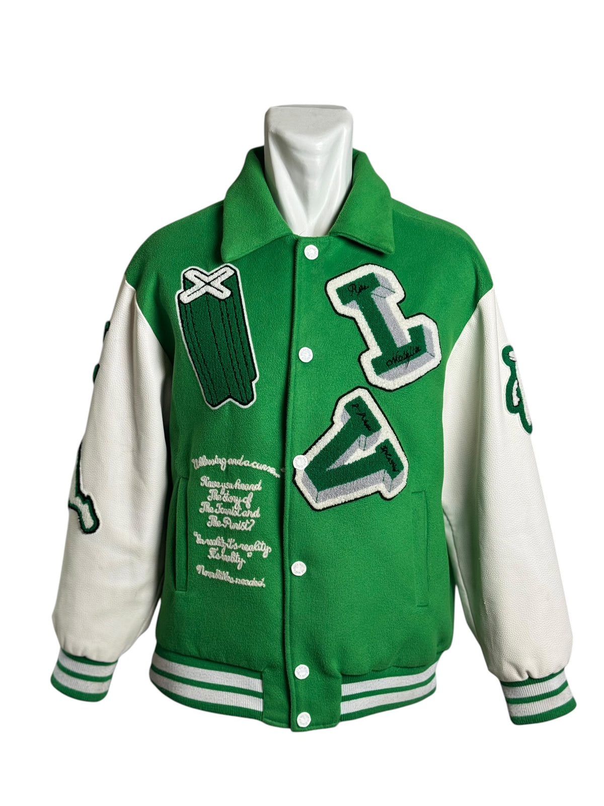Louis Vuitton Green Wool Varsity Leather Jacket