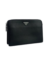Prada Triangle Logo Saffiano Leather Standing Clutch 2