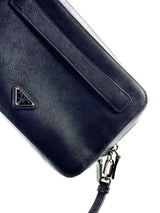 Prada Triangle Logo Saffiano Leather Double Zip Clutch 6