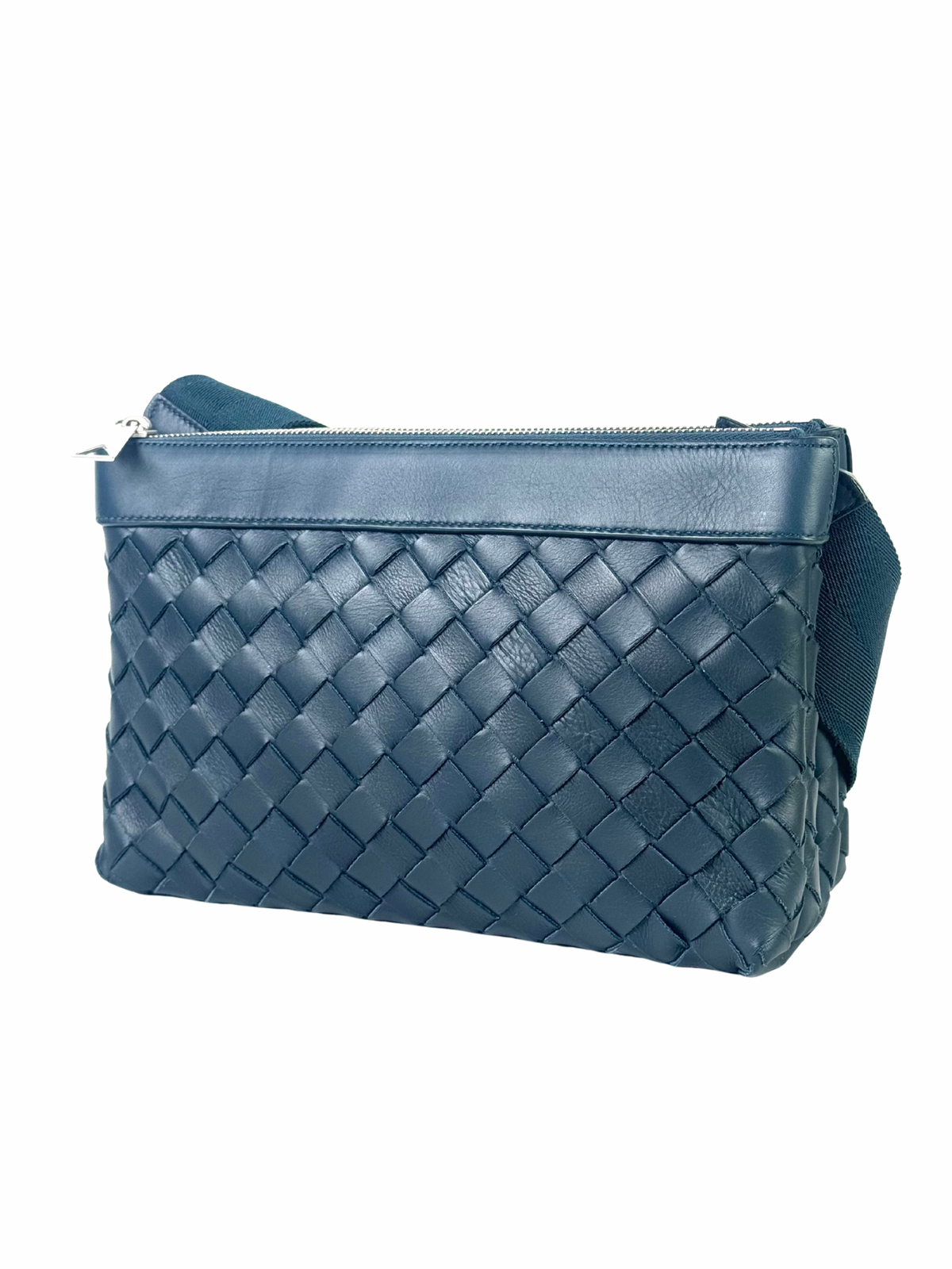 Bottega Veneta Duo Navy Messenger Intrecciato Bag