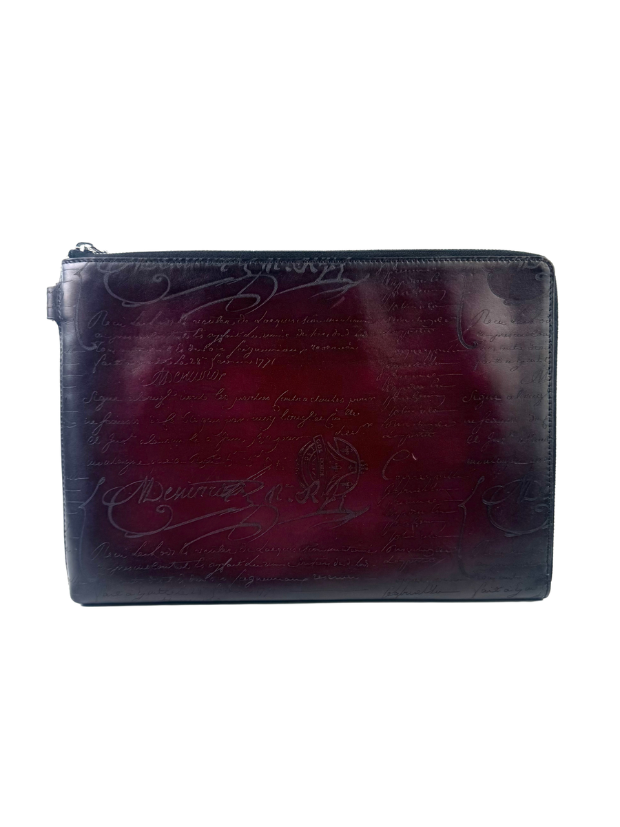 Berluti Scritto Nino GM Red Salmon Clutch