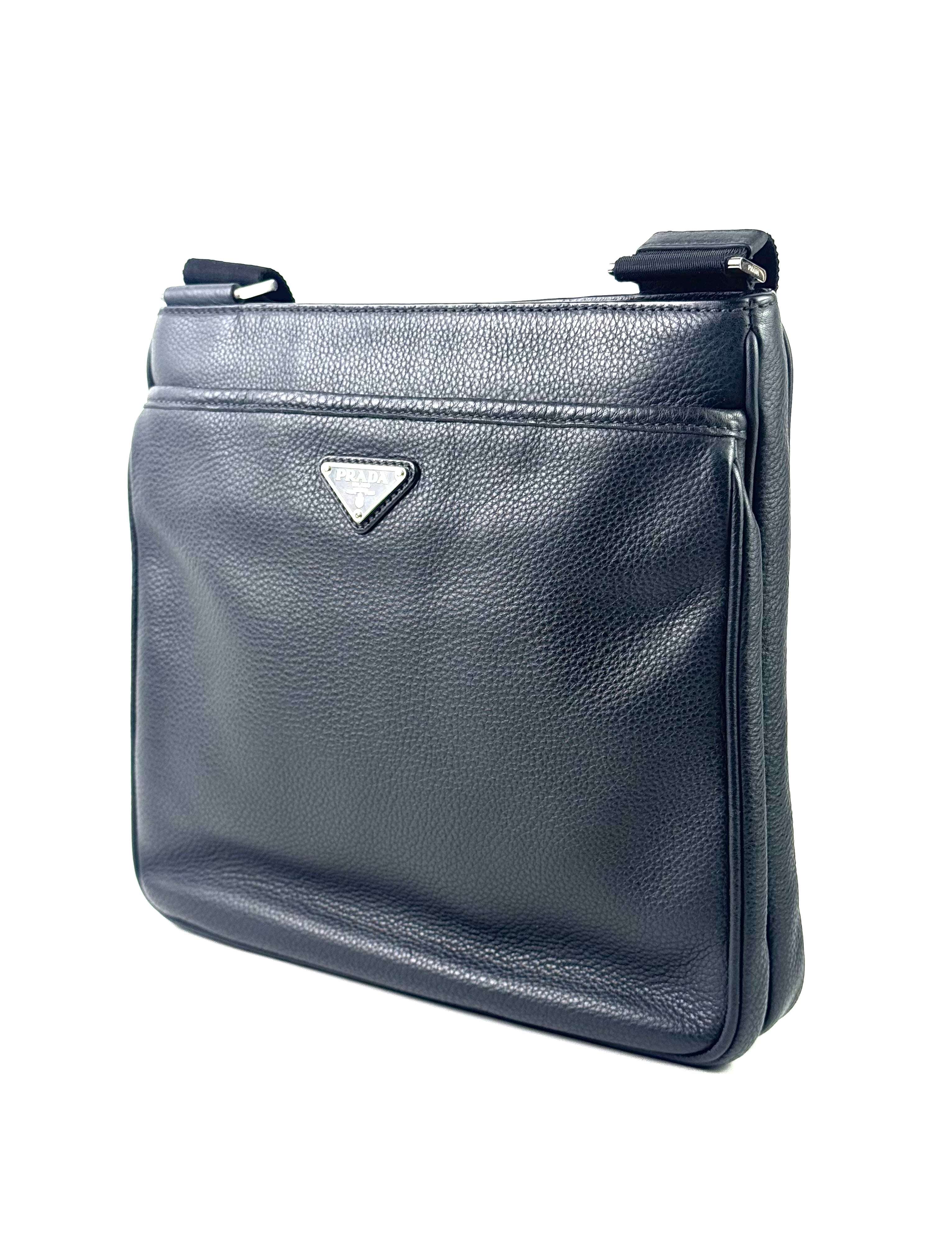 Prada Triangle Logo Grain Leather Messenger Bag