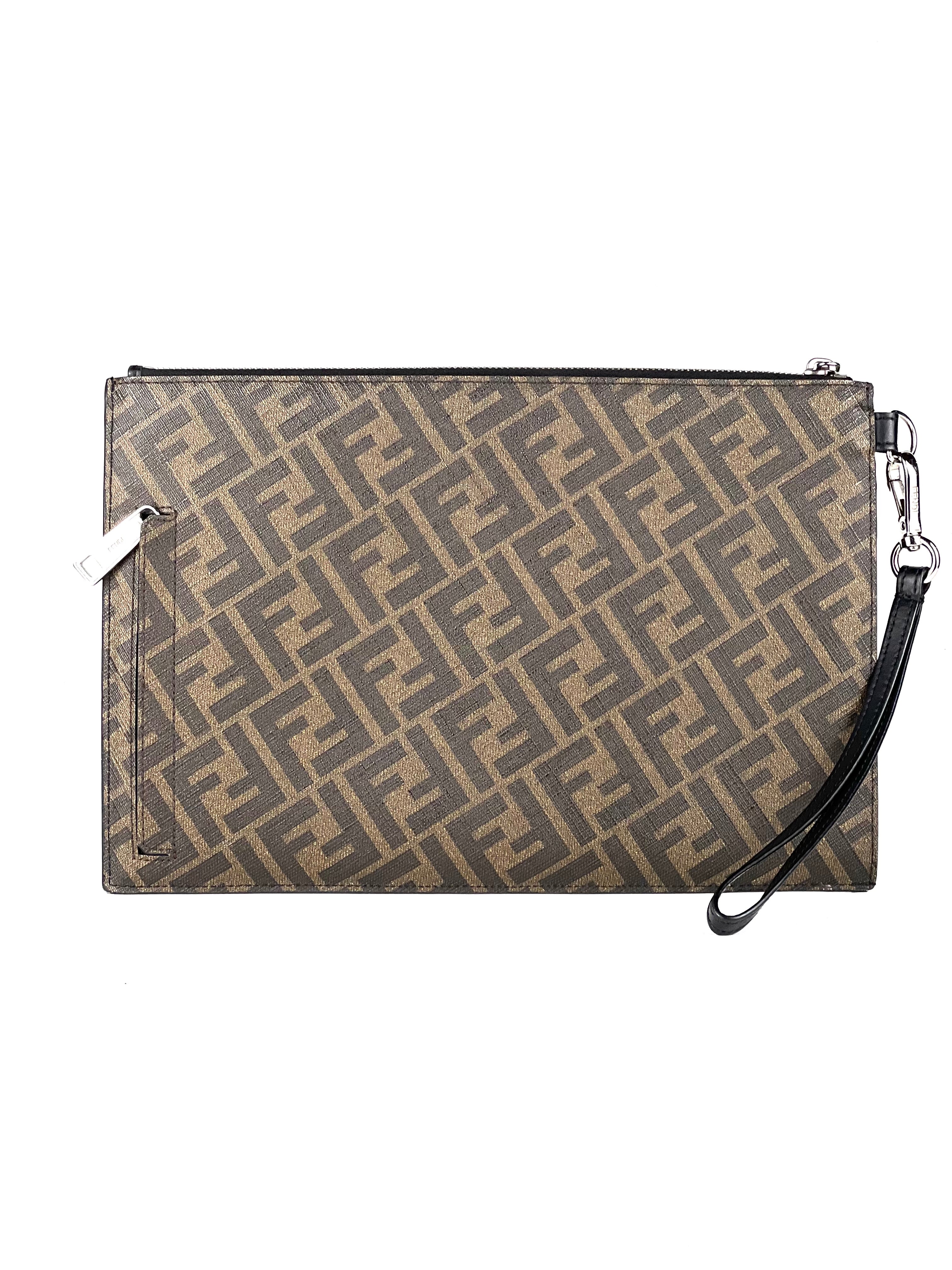 Fendi FF Logo Diagonal Brown Clutch