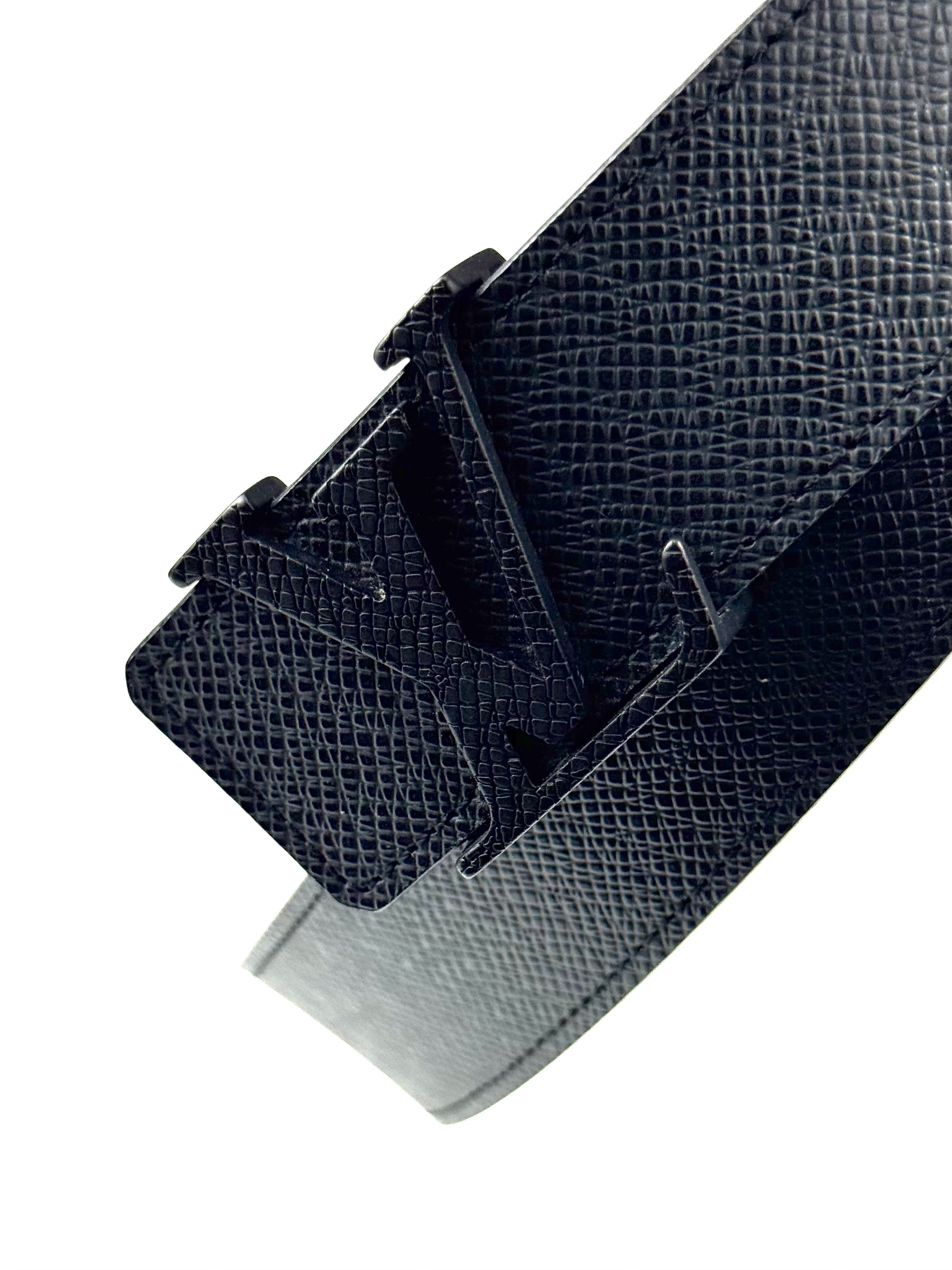 Louis Vuitton Initial Taiga Buckle Logo Leather Black Belt