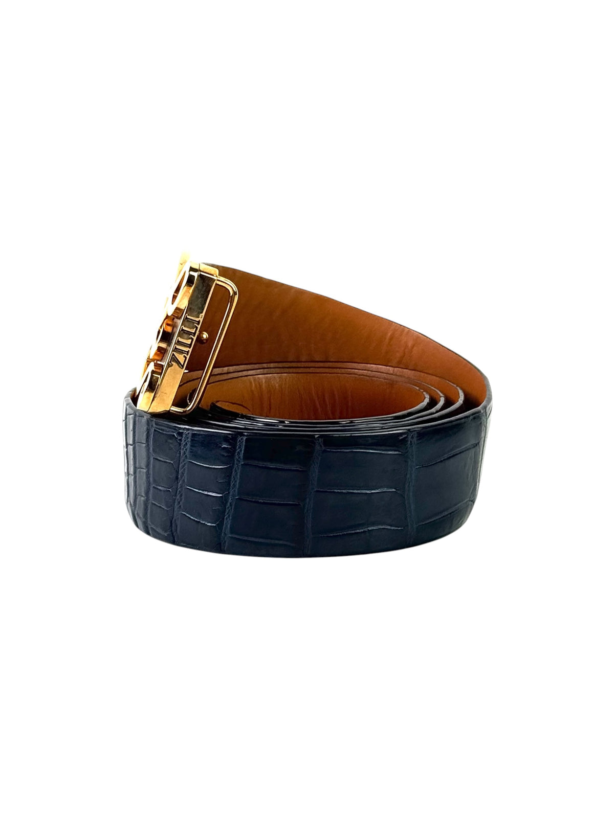 Zilli Crocodile Black 40mm Logo Buckle Belt