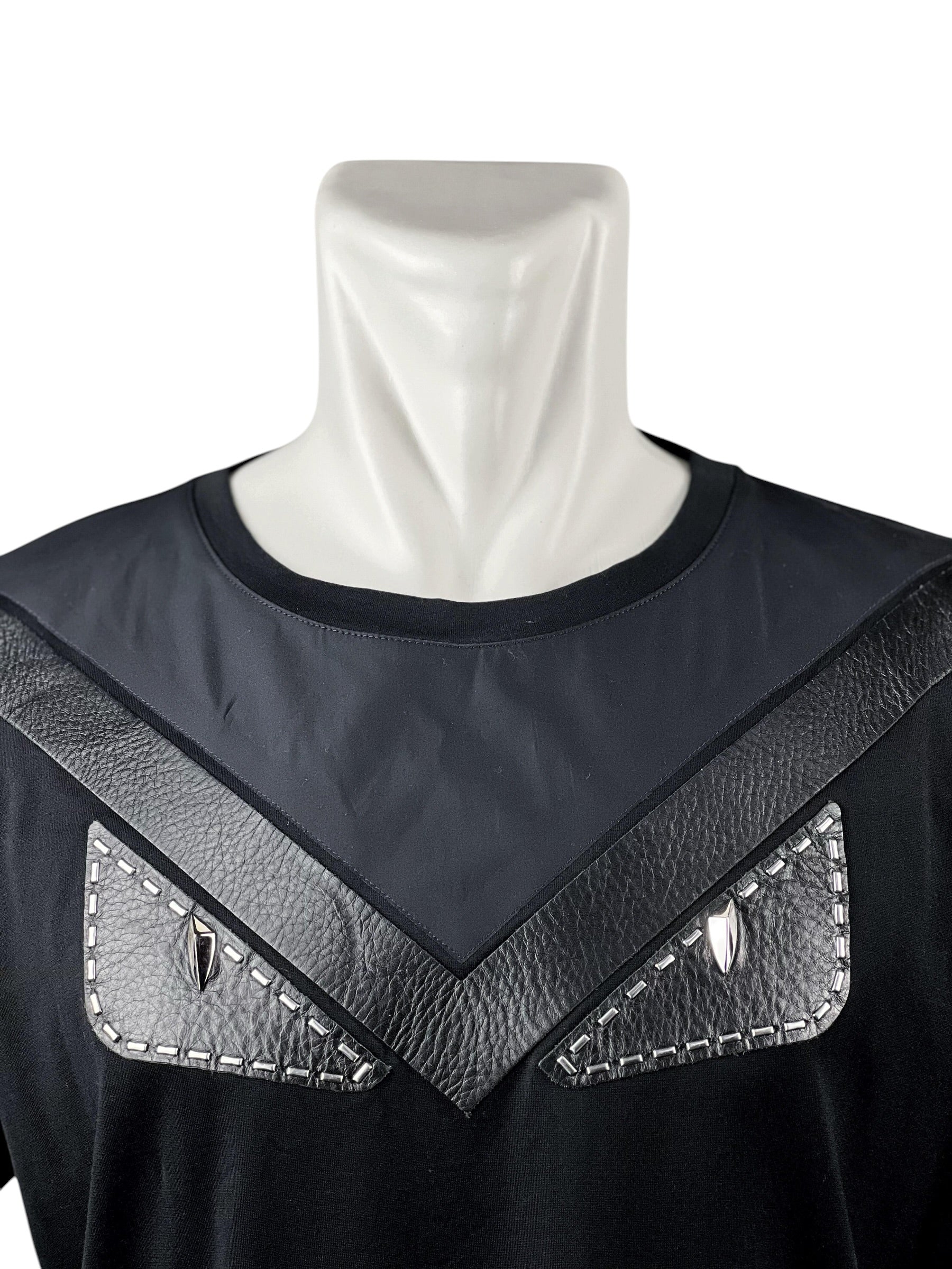 Fendi Monster Eye Patchwork Black Short Sleeve Tee