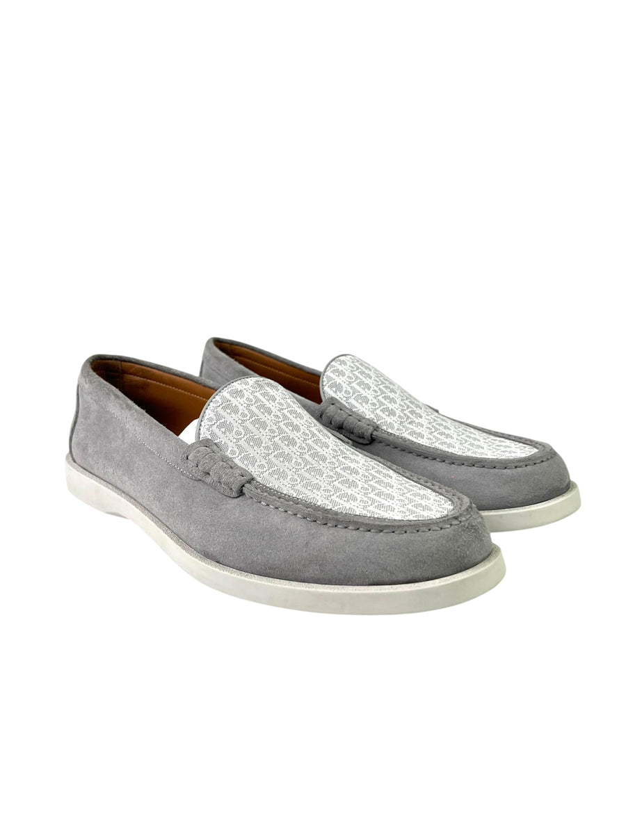 Christian Dior Oblique Jacquard White Grey Suede Slip-On