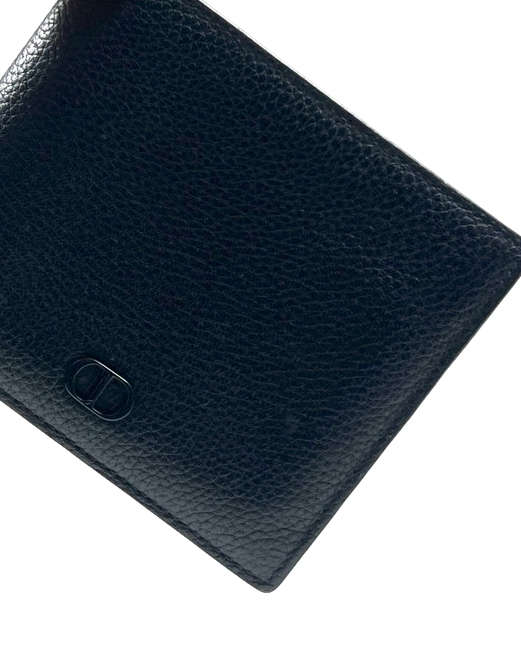 Christian Dior Icon Logo Bifold Grained Leather Calfskin Navy
