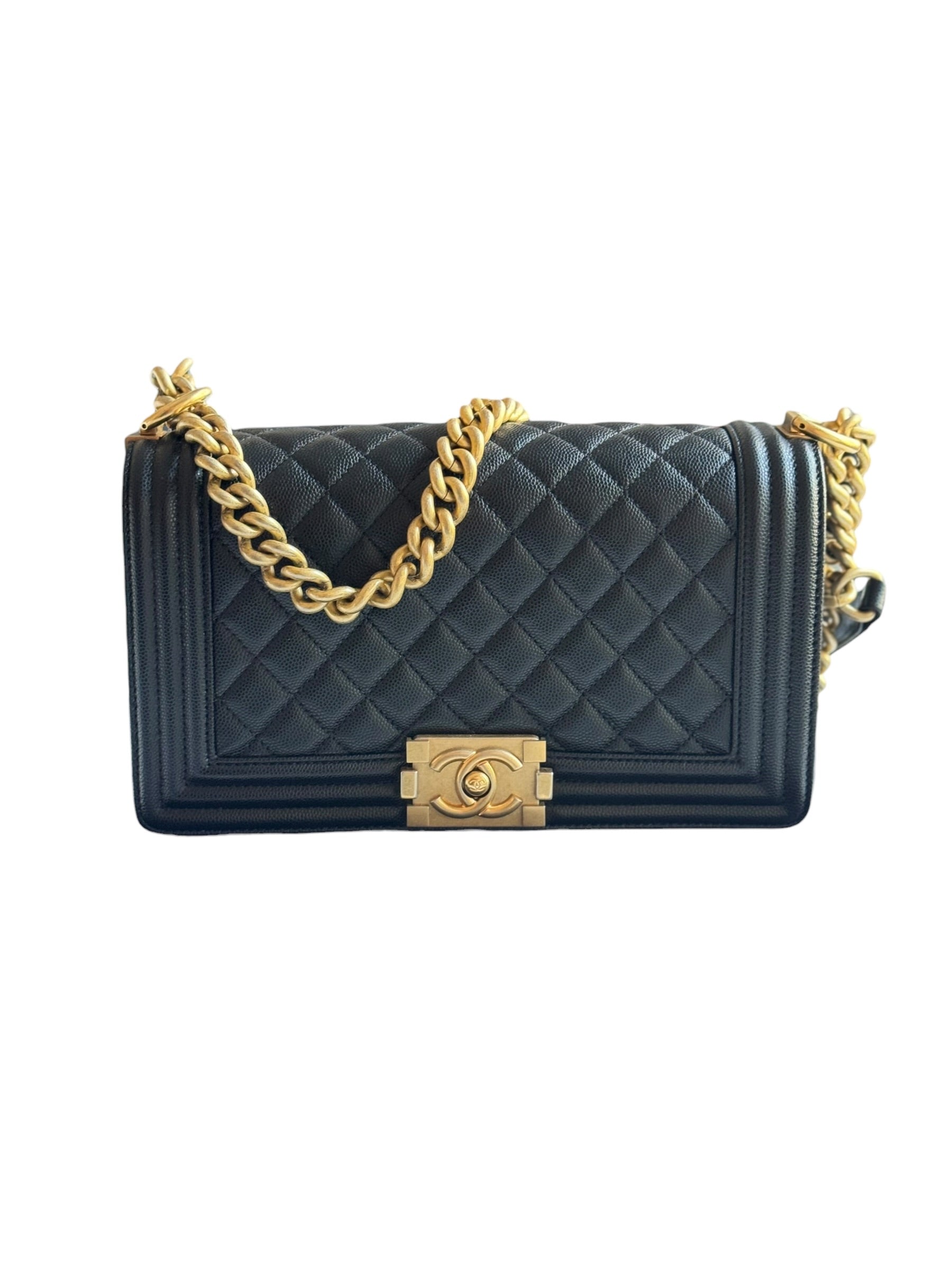 Chanel Boy GHW Black Caviar Leather Shoulder Bag