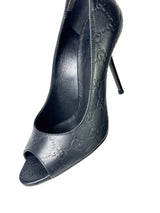 Gucci GG Supreme Embossed Leather Black Heels 6