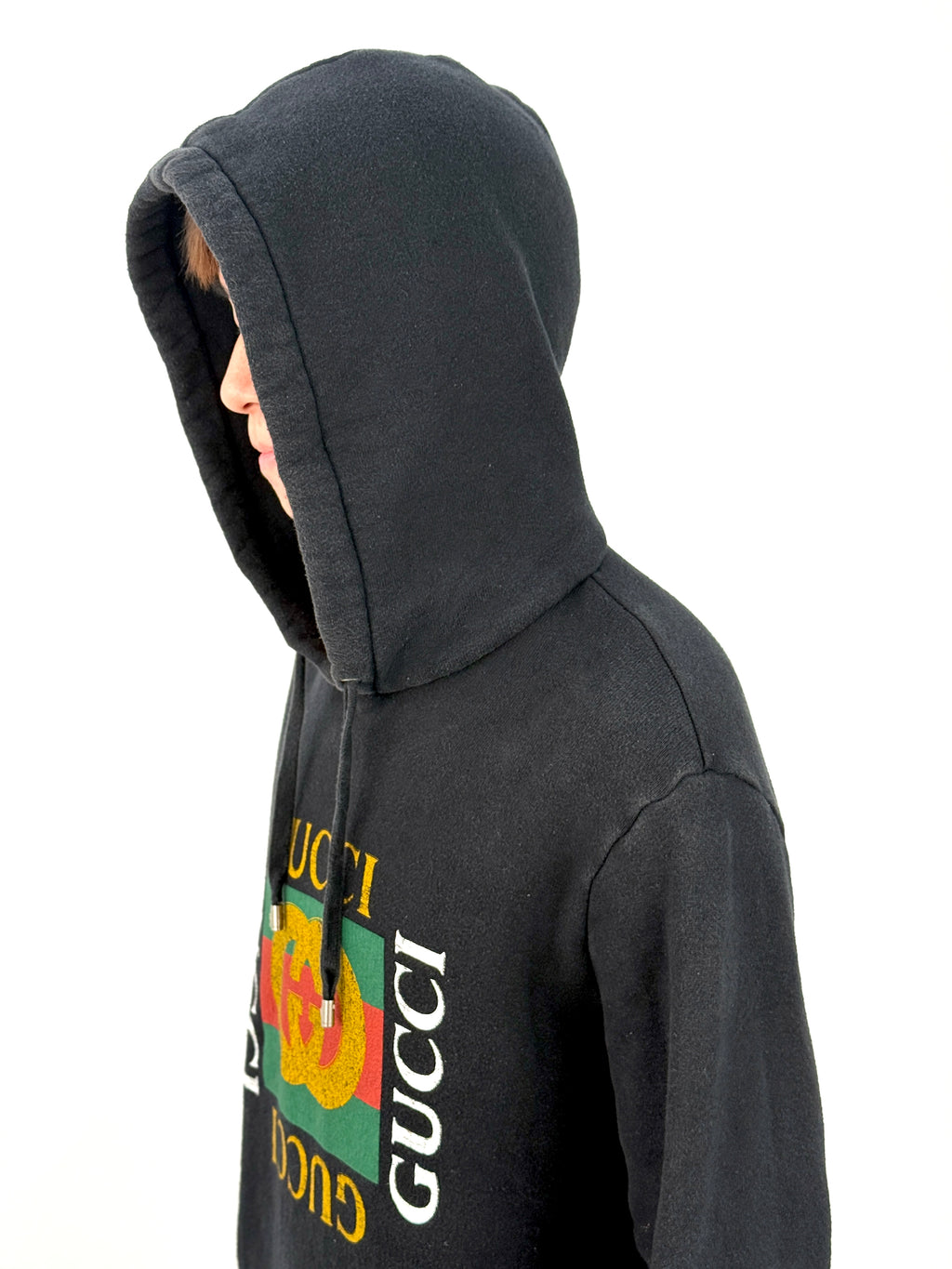Gucci GG Distressed Logo Black Hoodie