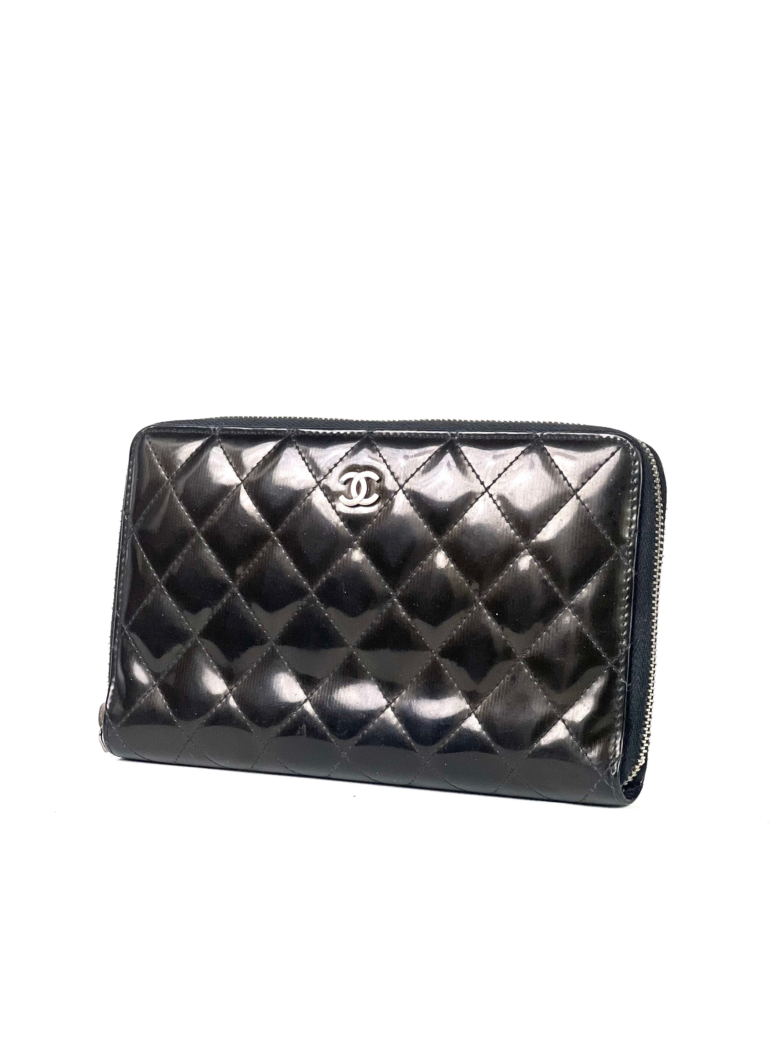 Chanel Patent Leather Black Long Wallet