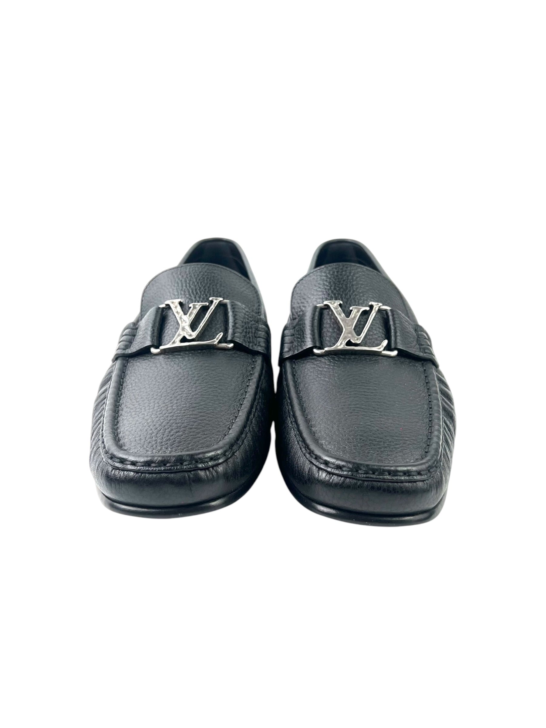 Louis Vuitton Montaigne Logo Grain Leather Black Loafers