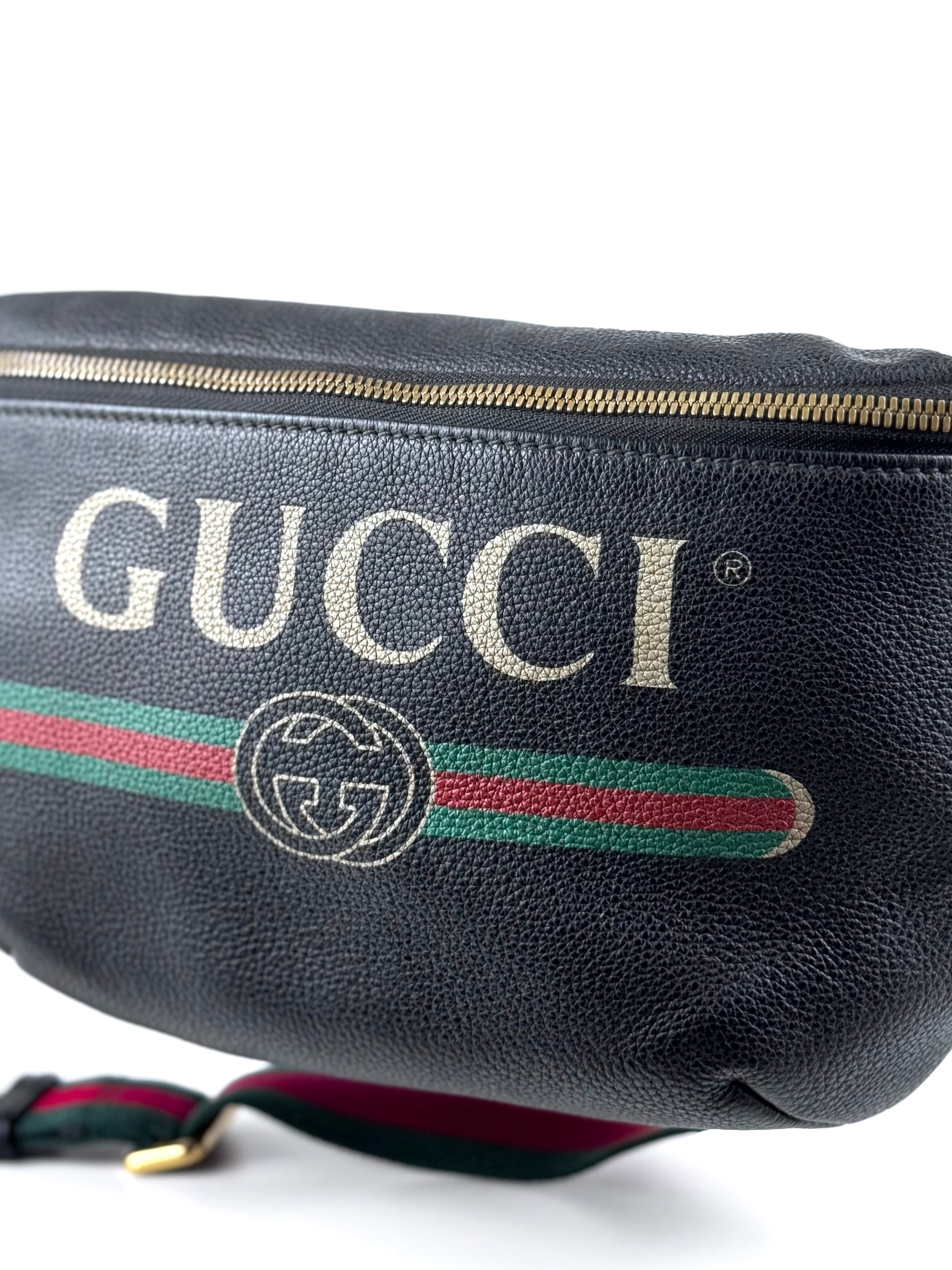 Gucci Logo Black Leather Waistbag