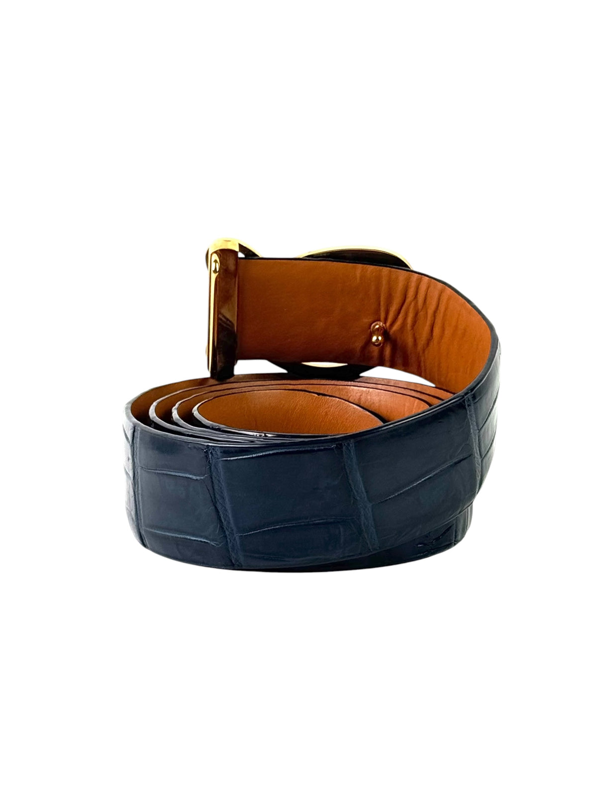 Zilli Crocodile Black 40mm Logo Buckle Belt