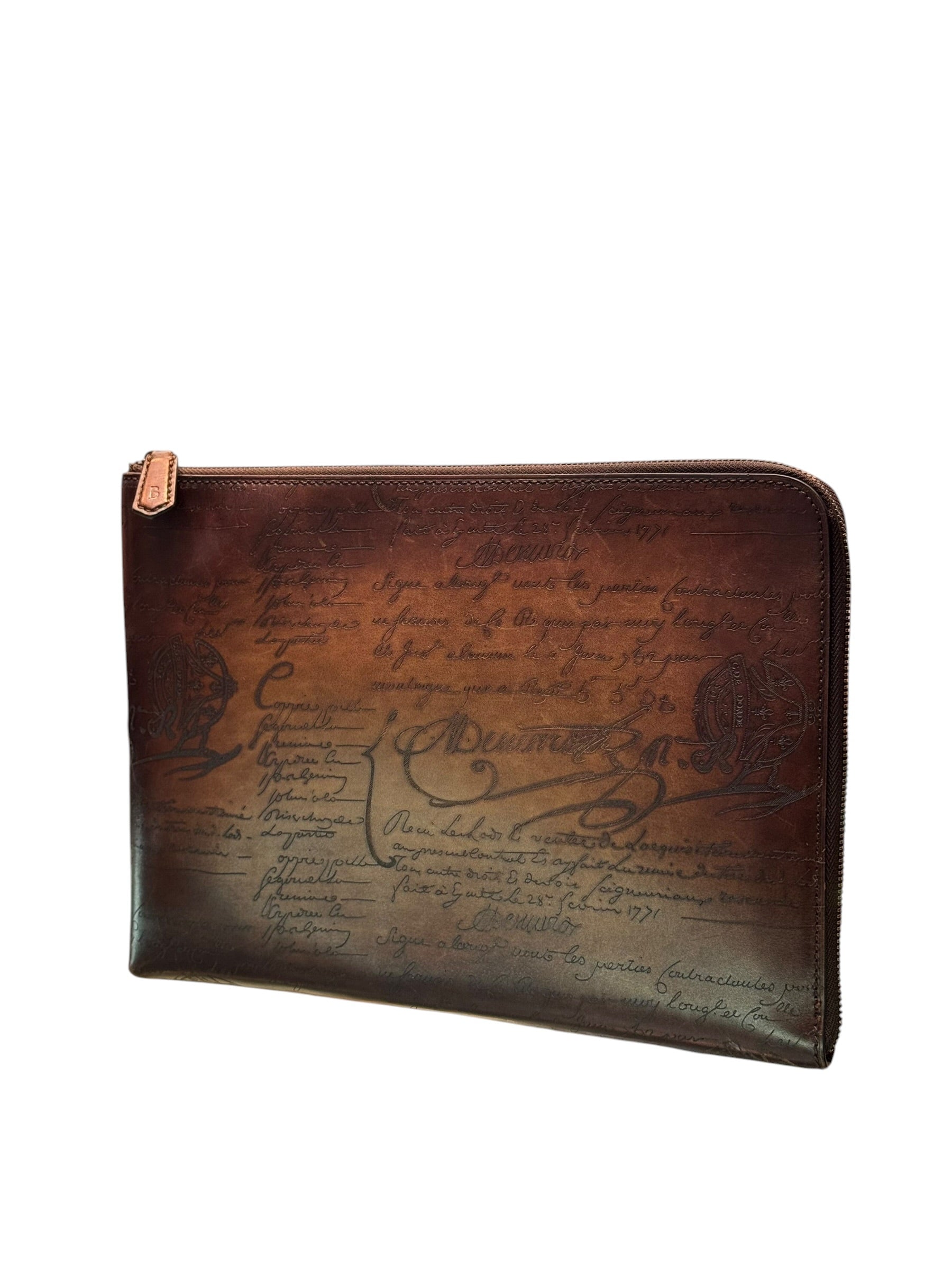 Berluti Nino PM Scritto Brown Clutch