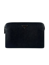 Prada Triangle Logo Saffiano Leather Standing Clutch 1