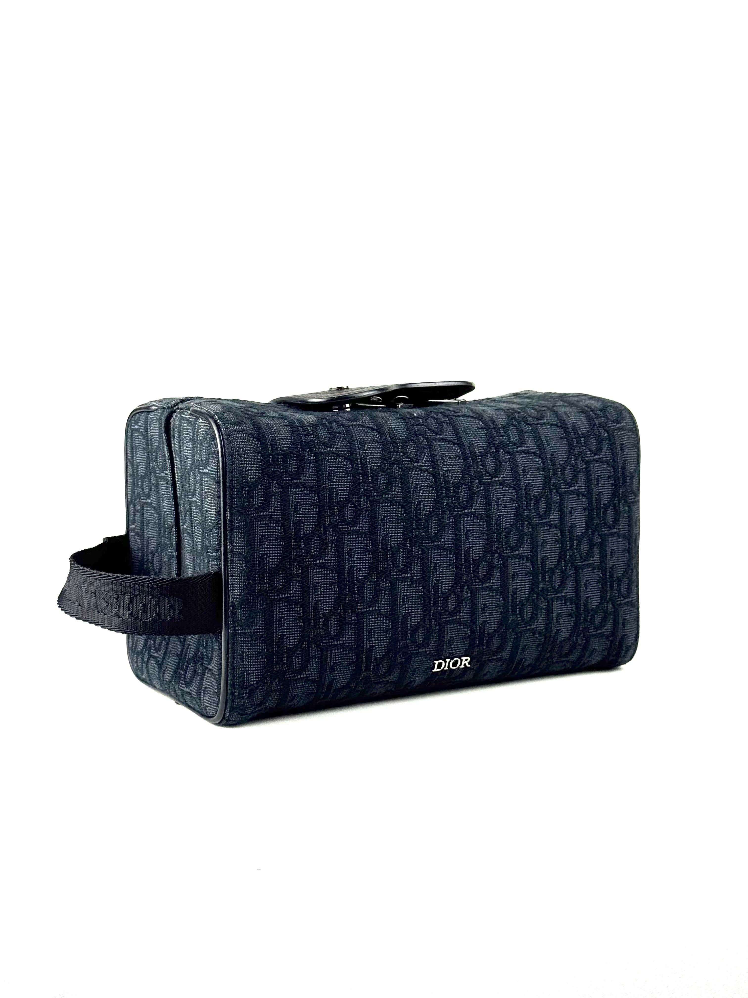 Christian Dior Oblique Jacquard Black Lingot Toiletry Pouch Bag
