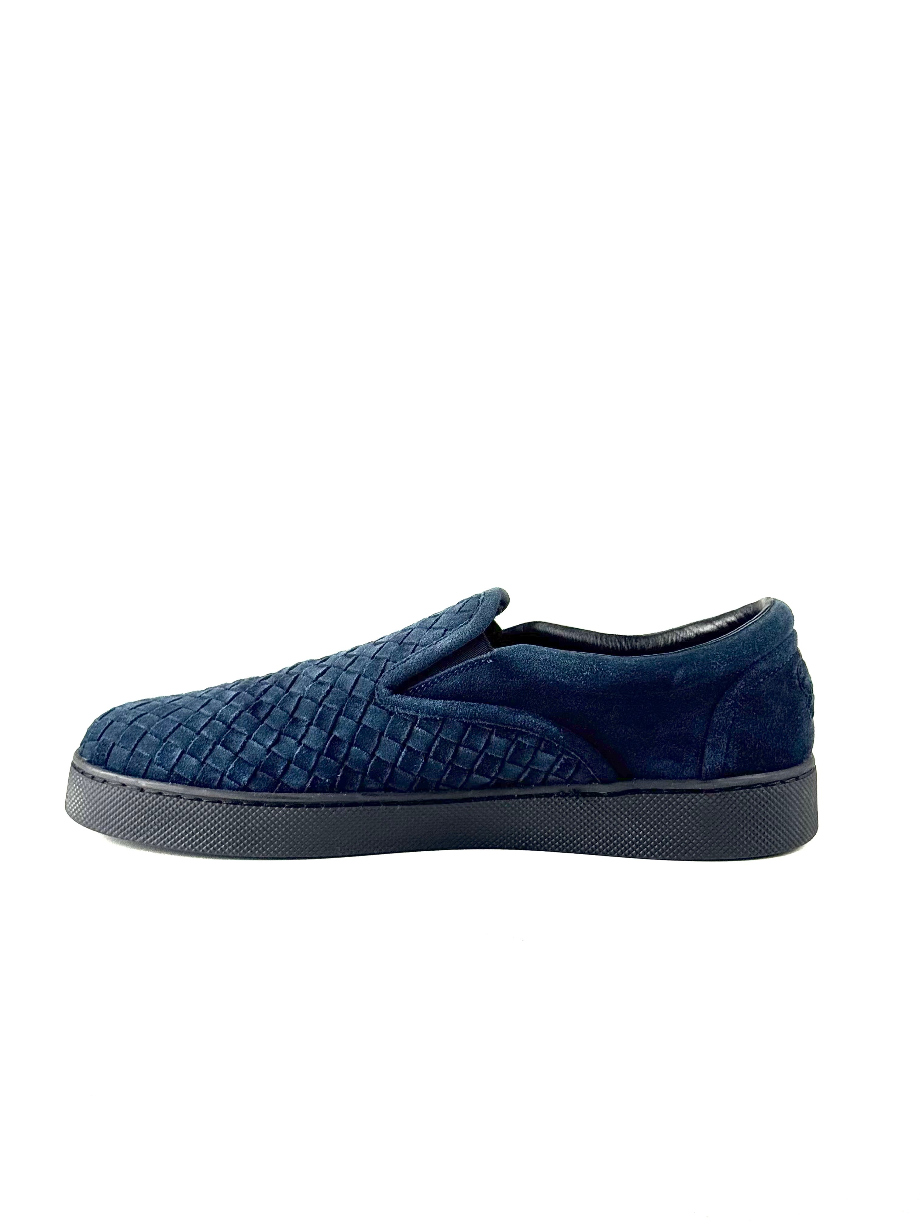 Bottega Venetta Intreciatto Navy Suede Slip On