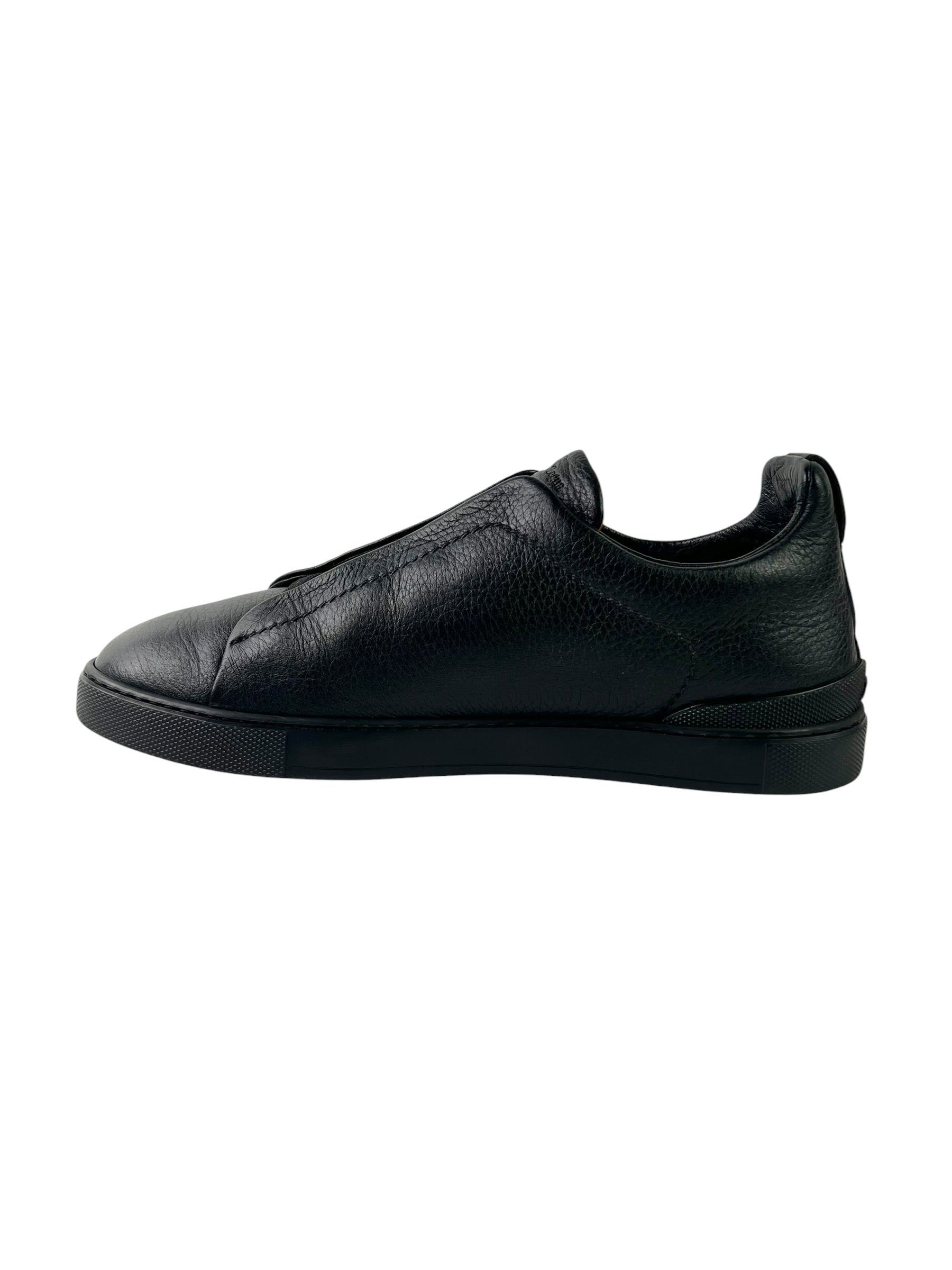 Zegna Triple Stitch Deerskin All Black Slip-On